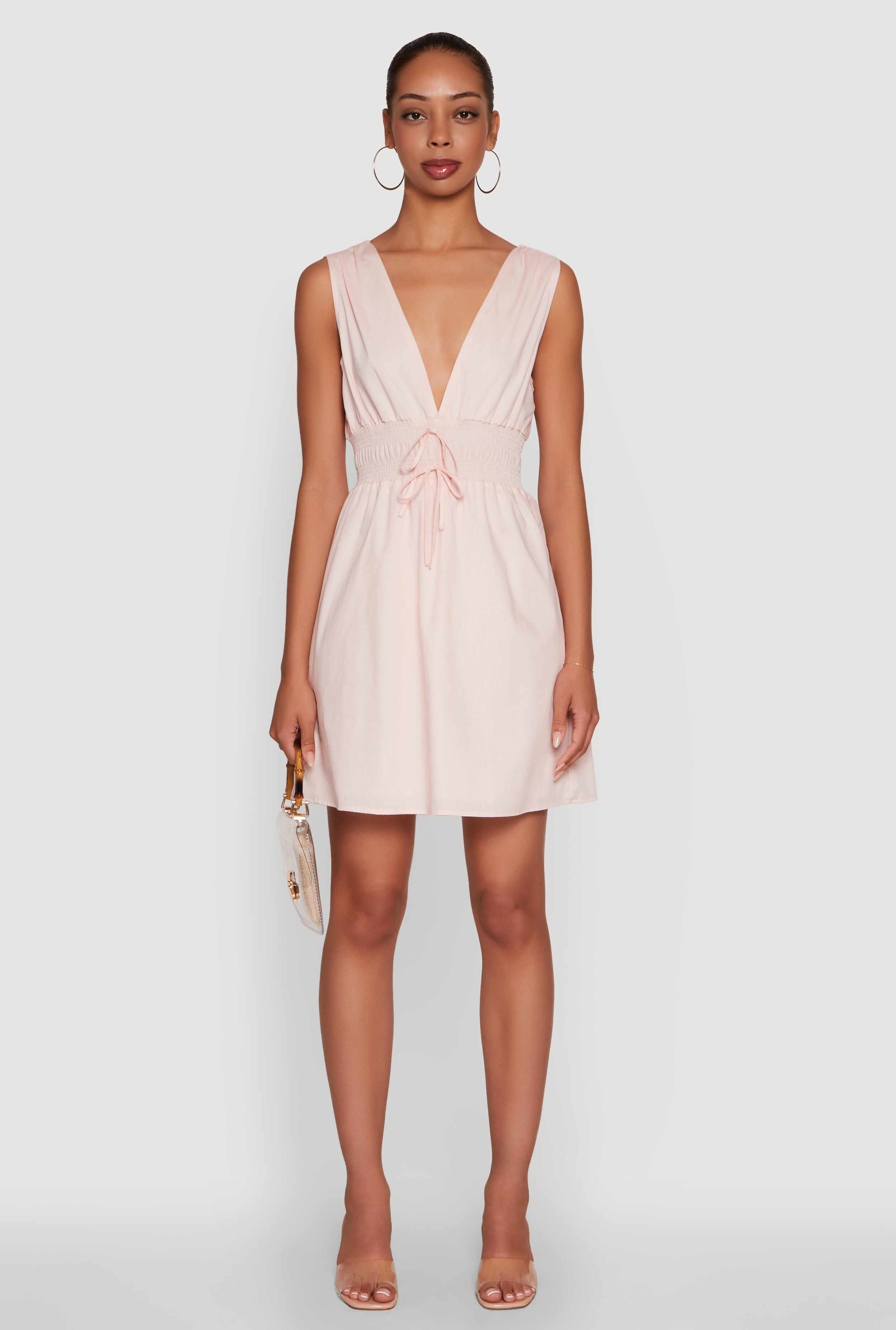 Trendy Faux Drawstring Smocked Waist Dress