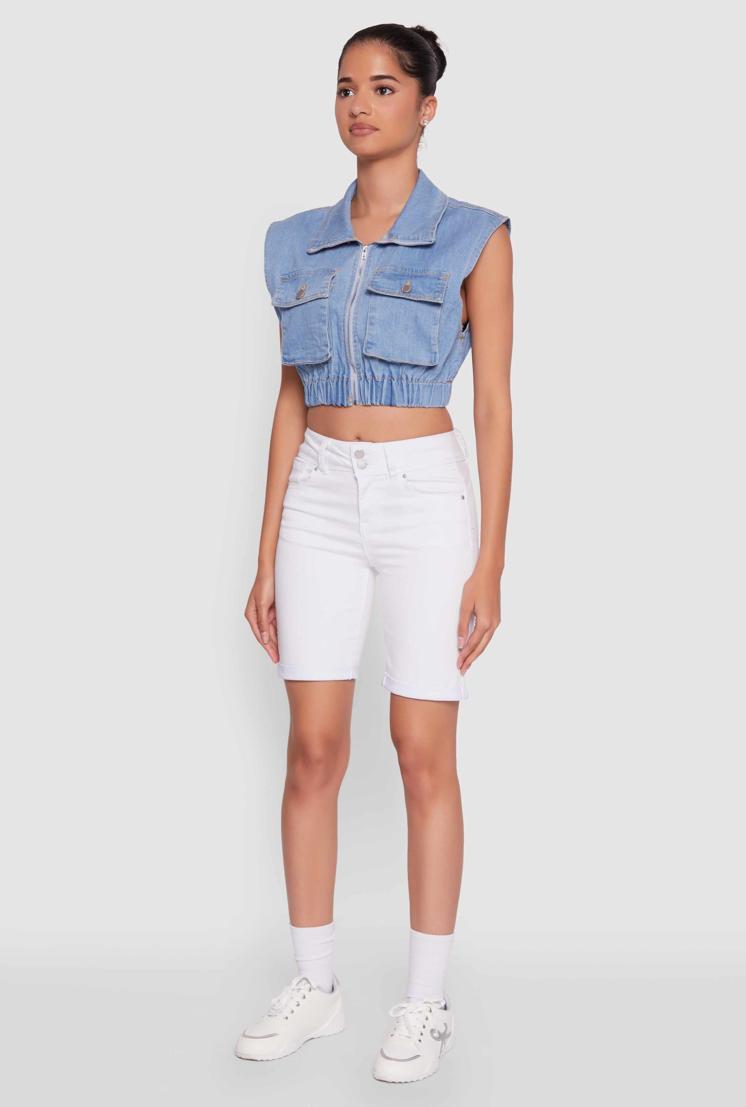 Daisy Sleeveless Cropped Denim Jacket