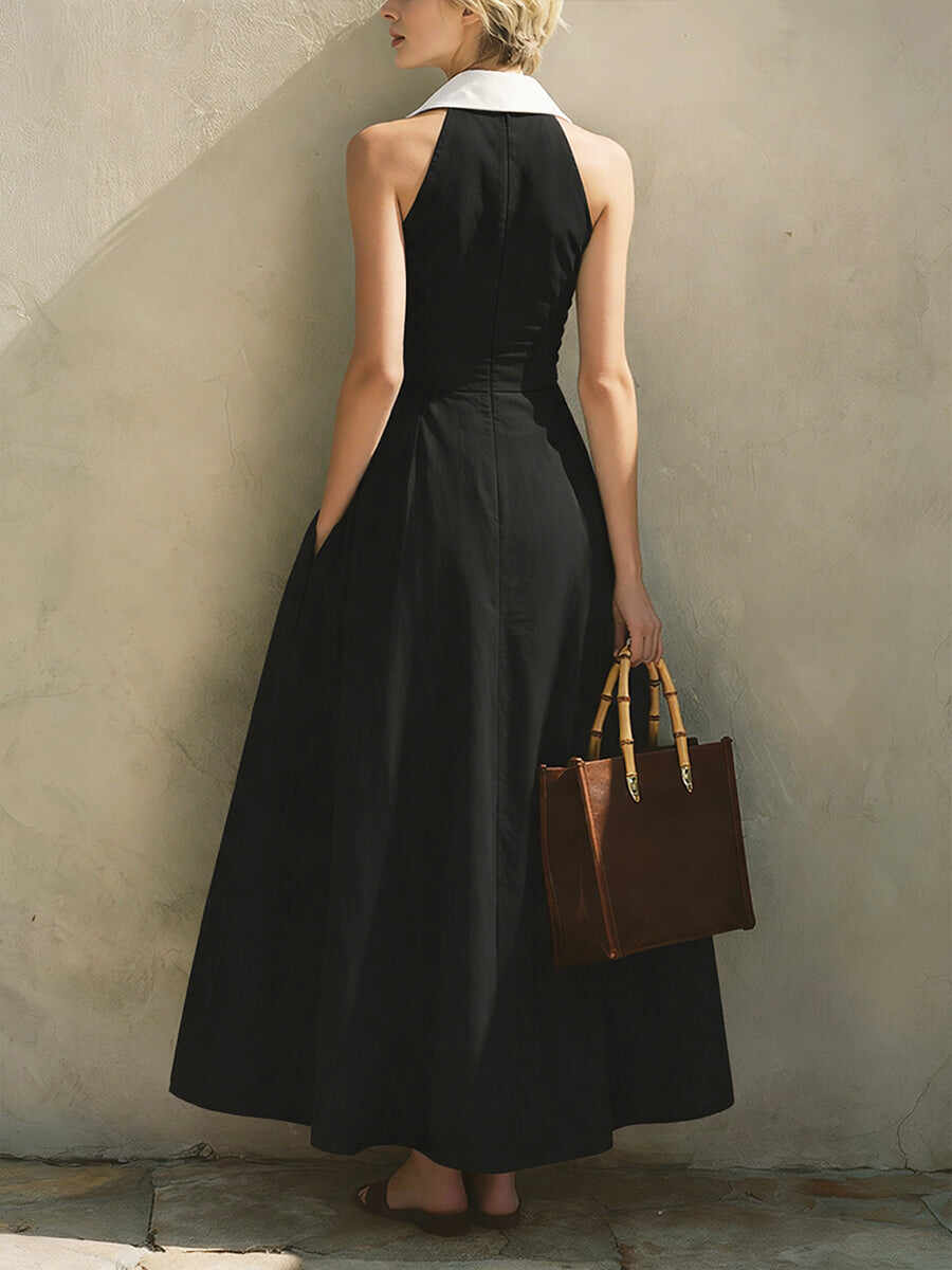 🔥Summer Arrivals🌟Fashionable Patchwork White Collar Sleeveless Cotton Dress