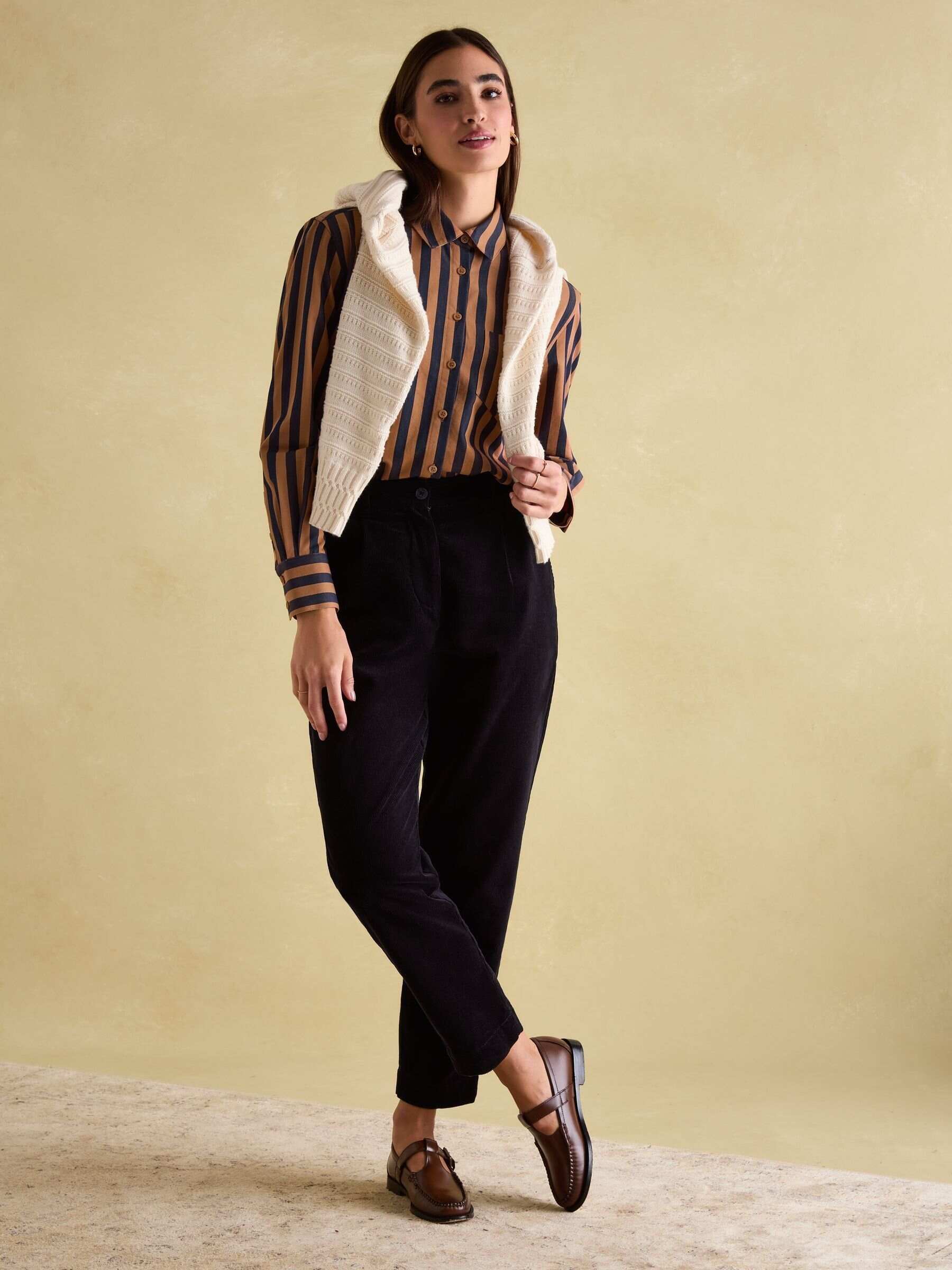 Amilla Navy & Tan Stripe Shirt