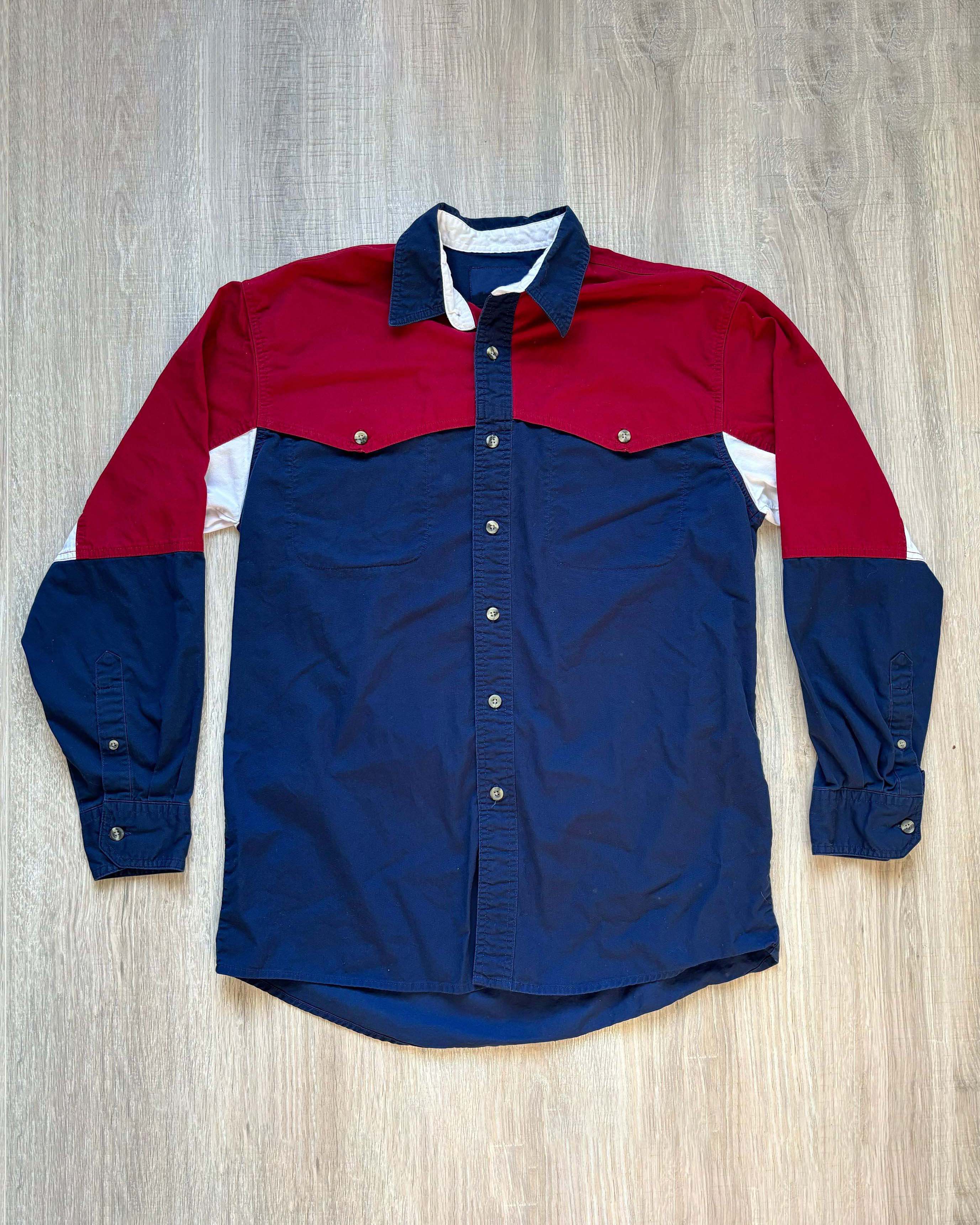 Men's Western Fashion Blue and Red Colorblock Printed Long Sleeve Shirt
