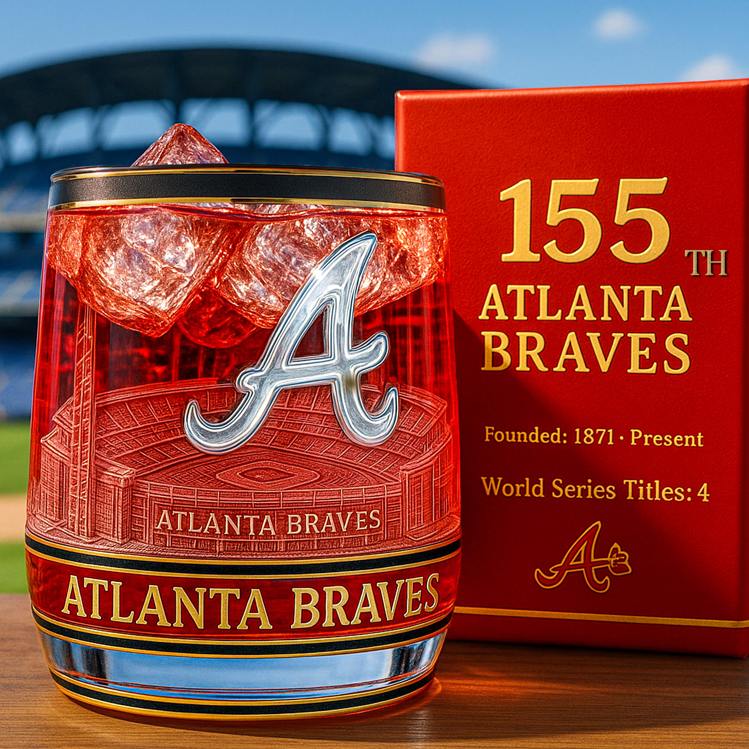 Atlanta Braves 155th Anniversary Whiskey Glass