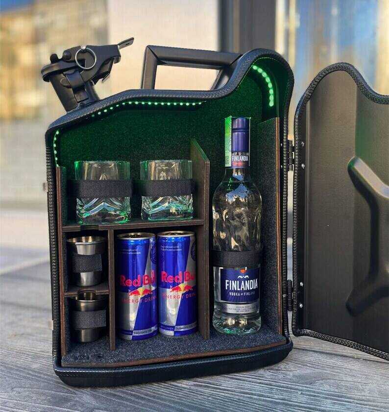 10 L Personal Jerry Can Mini Bar With Vodka Glasses and Illumination Inside, Custom Fuel Bar, Canister Mini Bar, Camping Bar, Home Bar Set