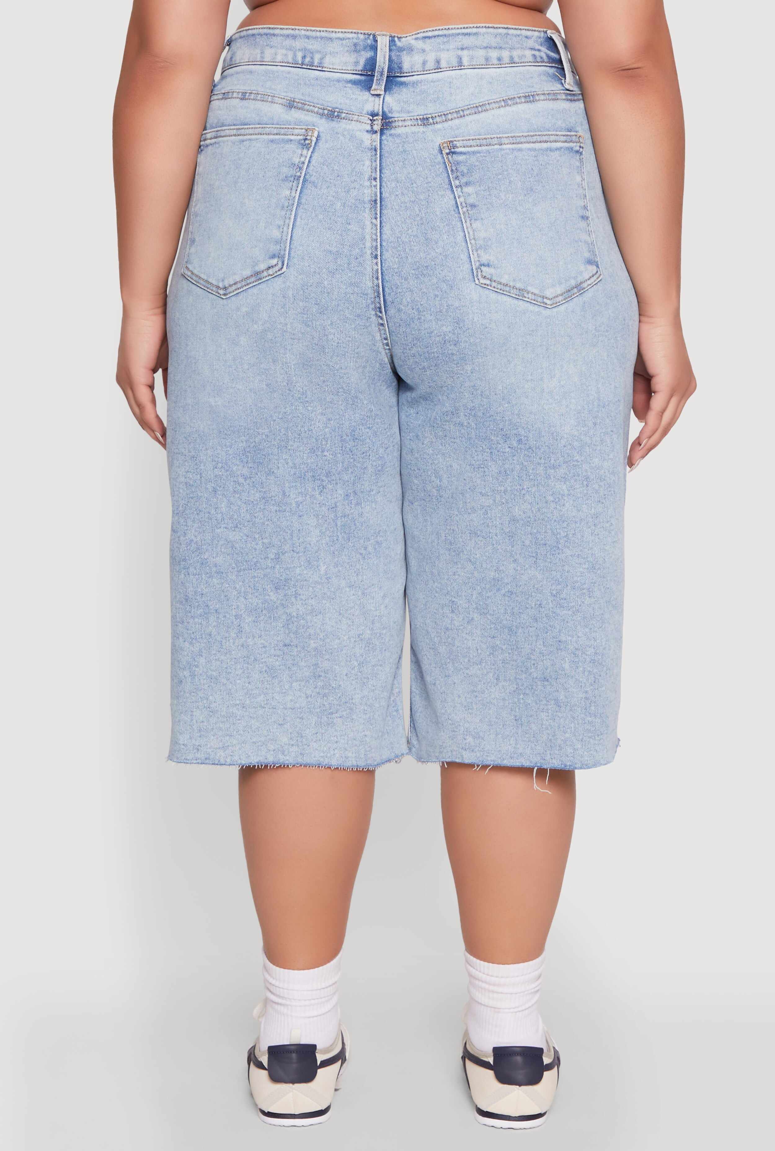Plus Size Raw Hem Distressed Jorts