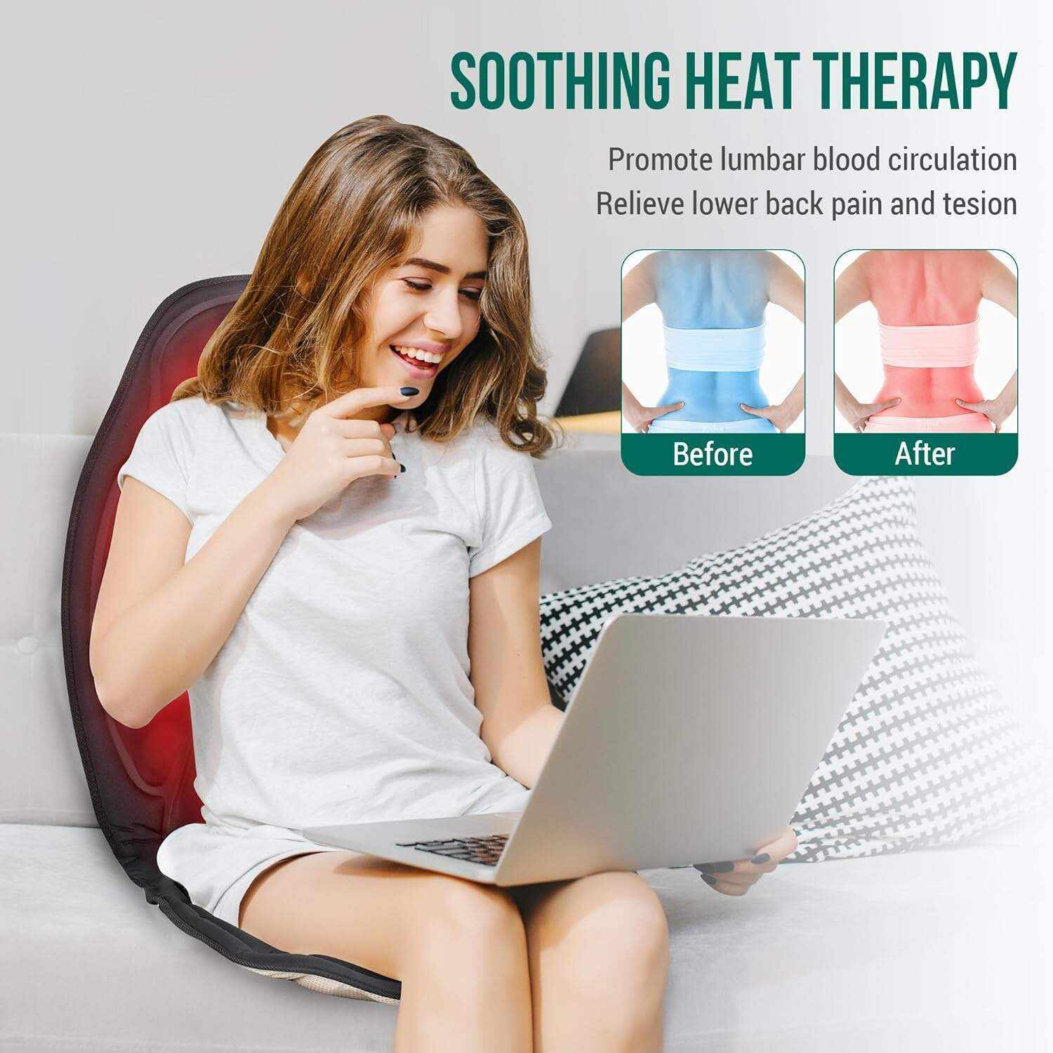 Snailax Vibration Massage Seat Cushion, Back Massager for Chair with Heat, 6 Vibrating Motors and 2 Heat Levels, Massage Chair Pad for Home Office use, Christmas Gifts for Men, Women