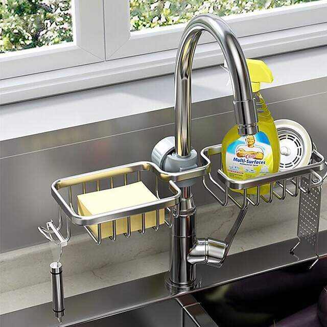Kitchen Storage Rack Faucet Rack Black Gold Household Sink Dishwashing Sponge Rag Drain Water Hanging Basket Sink