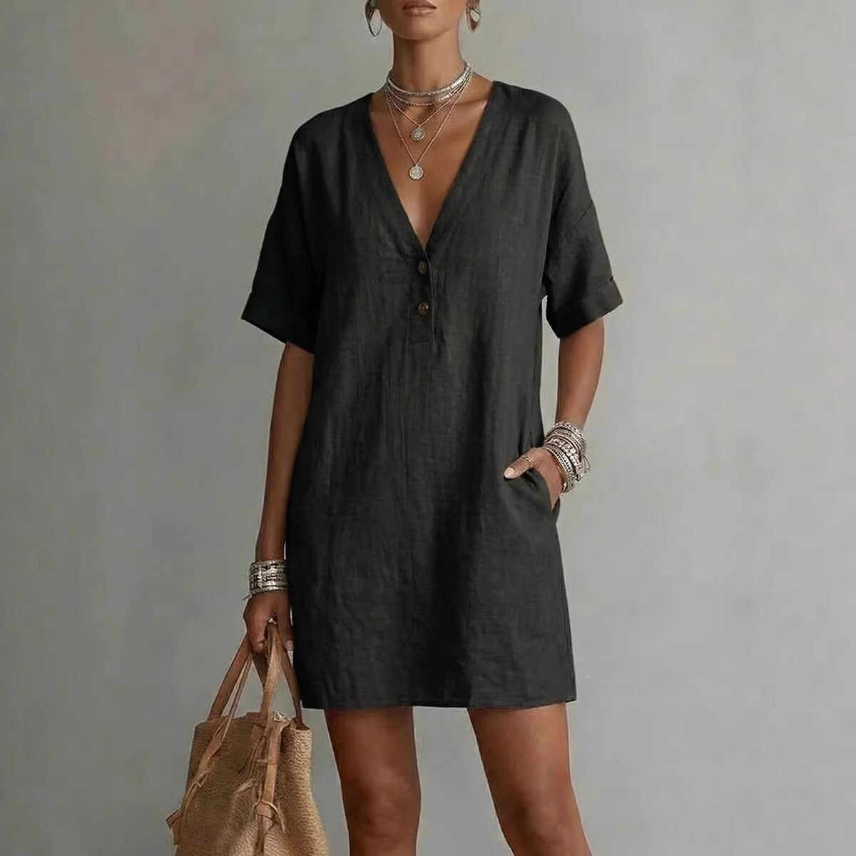 Summer V-Neck Loose Casual Independent New Fashion Dress