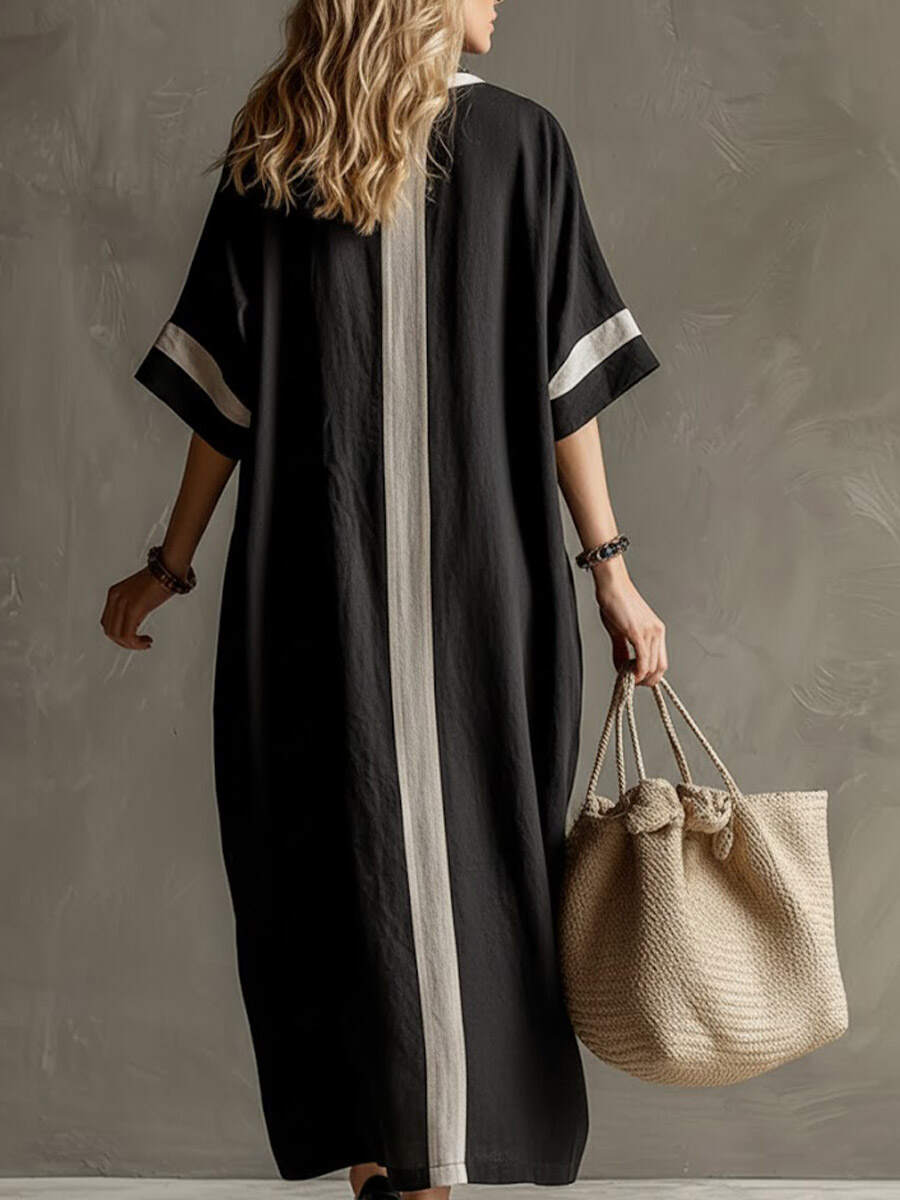 🔥Summer Arrivals🌟Women's Round Neck 3/4 Sleeve Casual Loose Cotton And Linen Dress