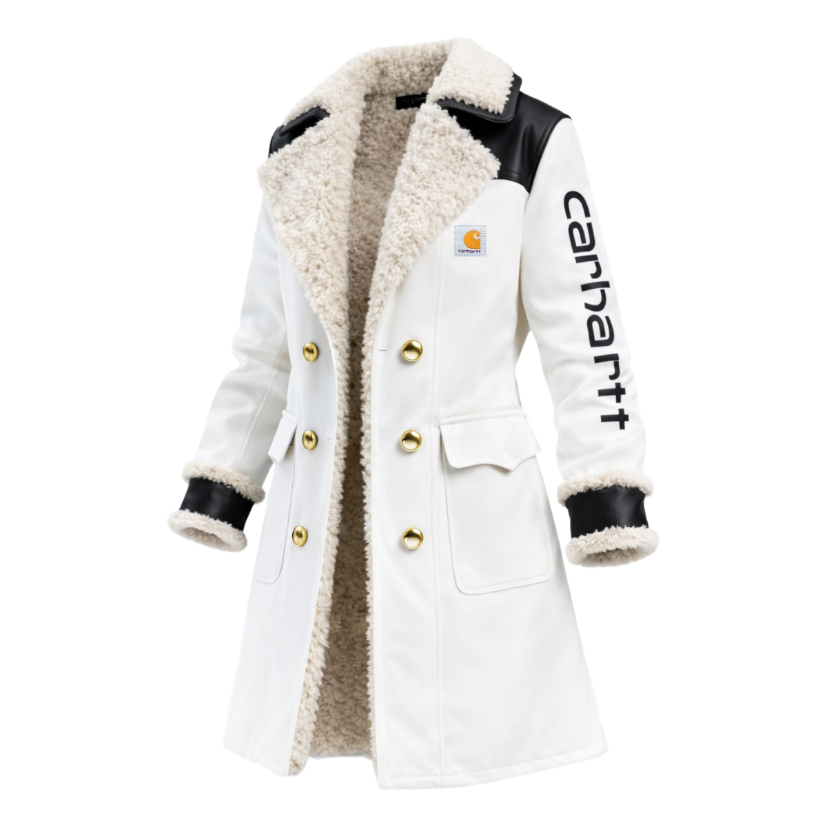 Women's Vintage White Leather Contrast Fleece Faux Fur Lining Coat