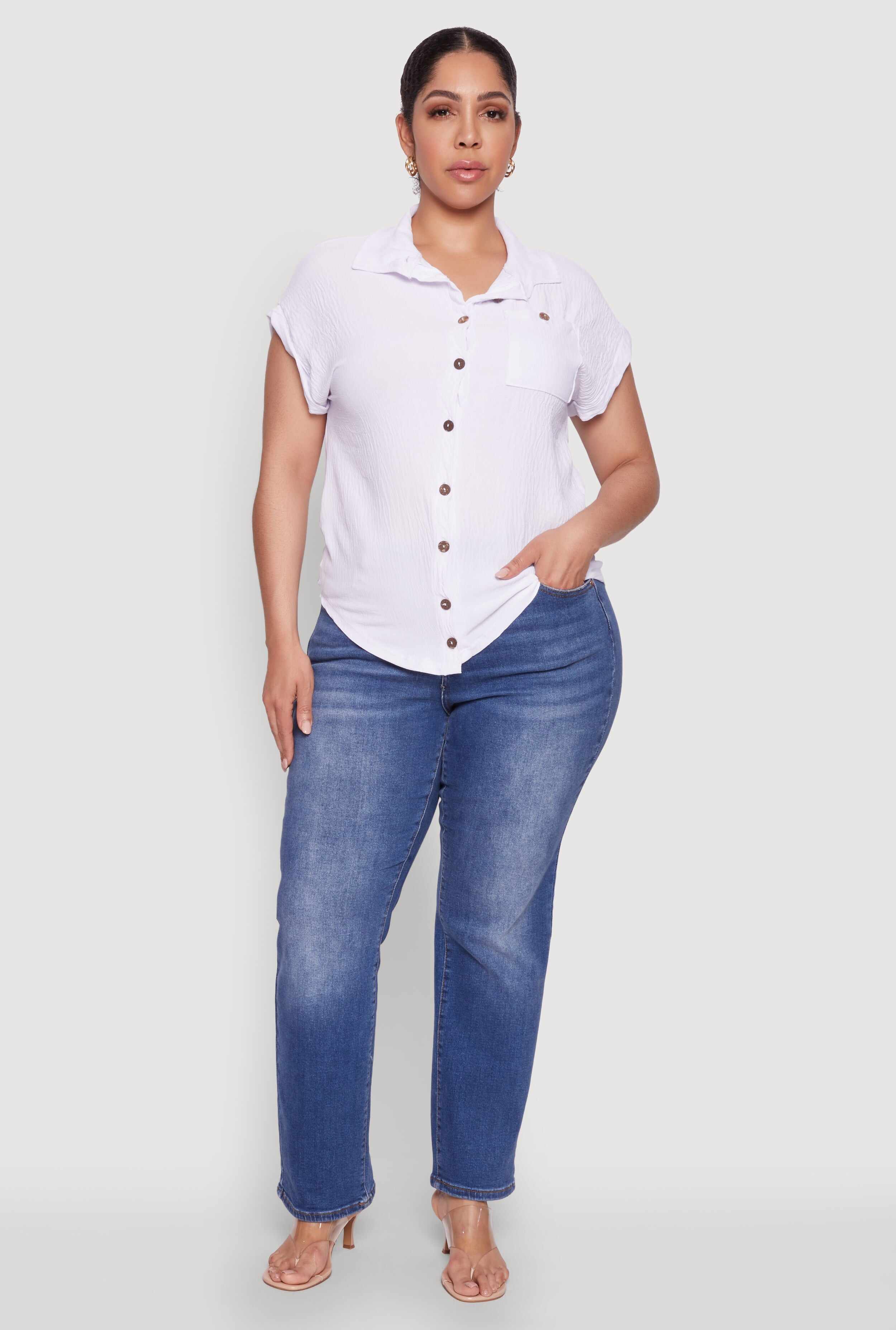 Plus Size Airy Button Front Shirt