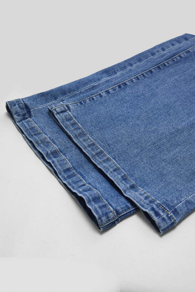 Wash Stitch Decor Wide Leg Mid Rise Jeans Without Belt