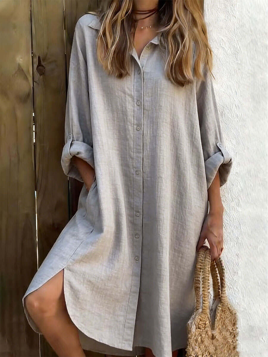 🔥Summer Arrivals🌟Retro Solid Color Long-sleeved Cotton And Linen Shirt