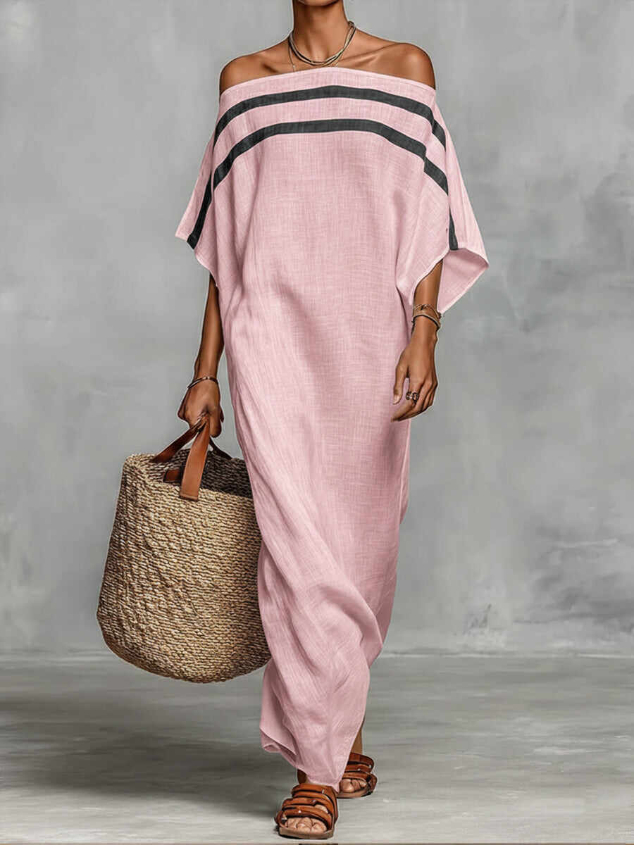 🔥Summer Arrivals🌟Off-the-shoulder, Straight-neck Linen And Cotton Dress