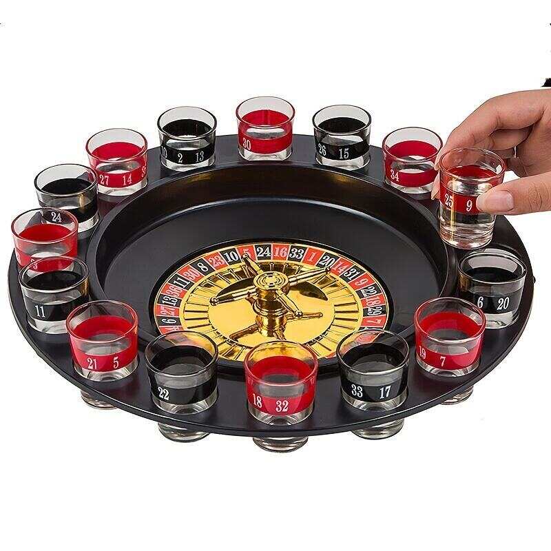 (2 balls Casino-Style Shot Glass Roulette Drinking Game Set with 16 Glasses - Perfect for Adult Parties and Entertaining