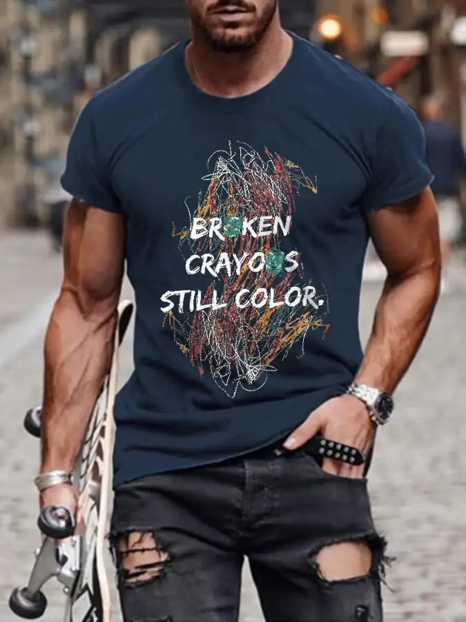 Retro Broken Crayons Still Color Print T-Shirt