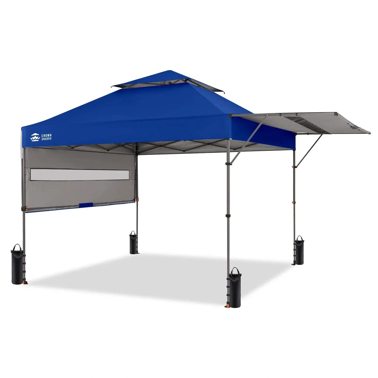 10x10 Pop Up Canopy Tent with Patented Center Lock, Instant Commercial Canopy with Extendable Awning, 150D Silver Coated Fabric, 4 Weight Bags, Ropes, Stakes & STO ’N Go Wheeled Bag