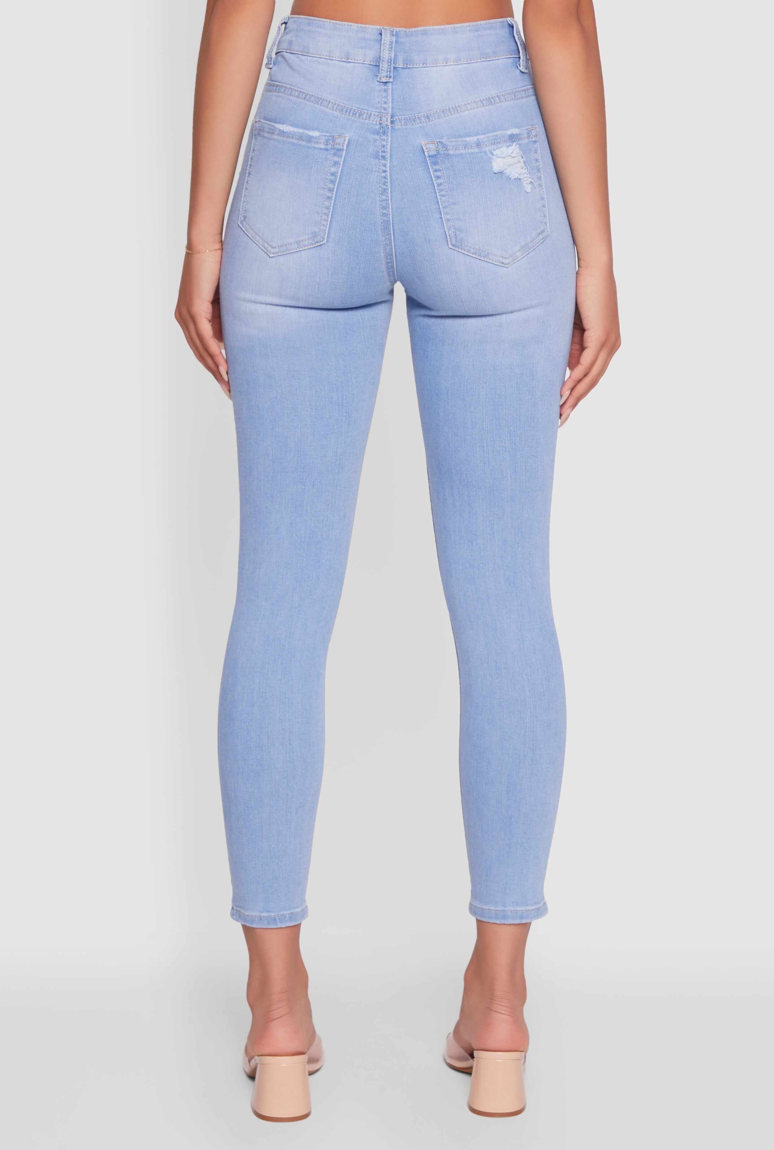 WAX High Waisted Distressed Stretch Skinny Jeans