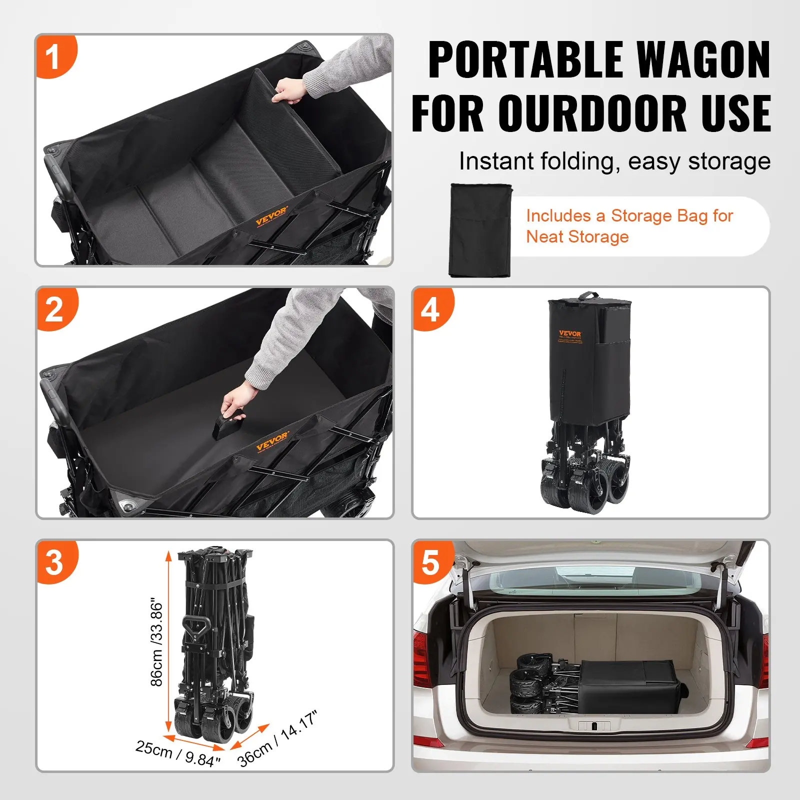 Foldable Double Decker Wagon, Collapsible Wagon Cart with All-Terrain Wheels, Heavy Duty Folding Wagon Cart for Camping, Shopping, Garden, 52