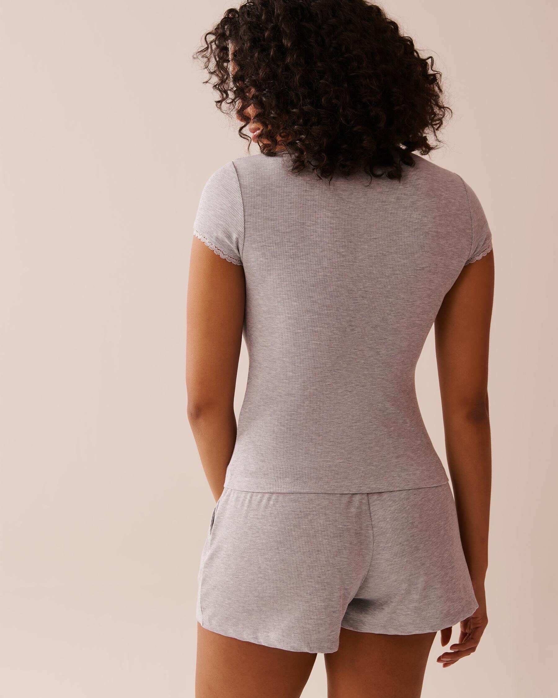 Ribbed Modal and Lace Trim T-shirt