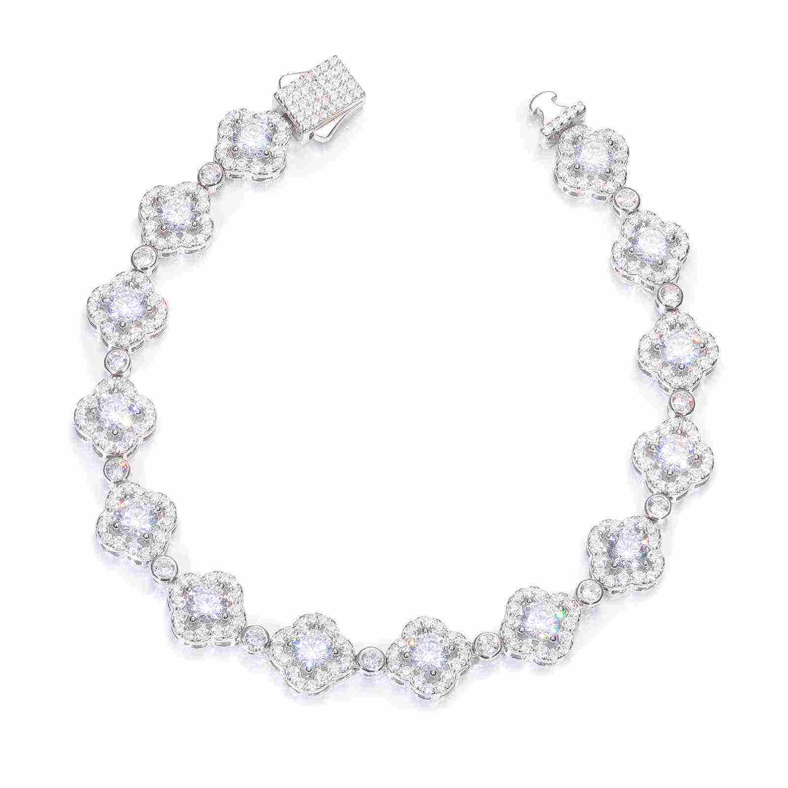 TestTest 10mm S925 Moissanite Halo Four-leaf Clover Tennis Bracelet
