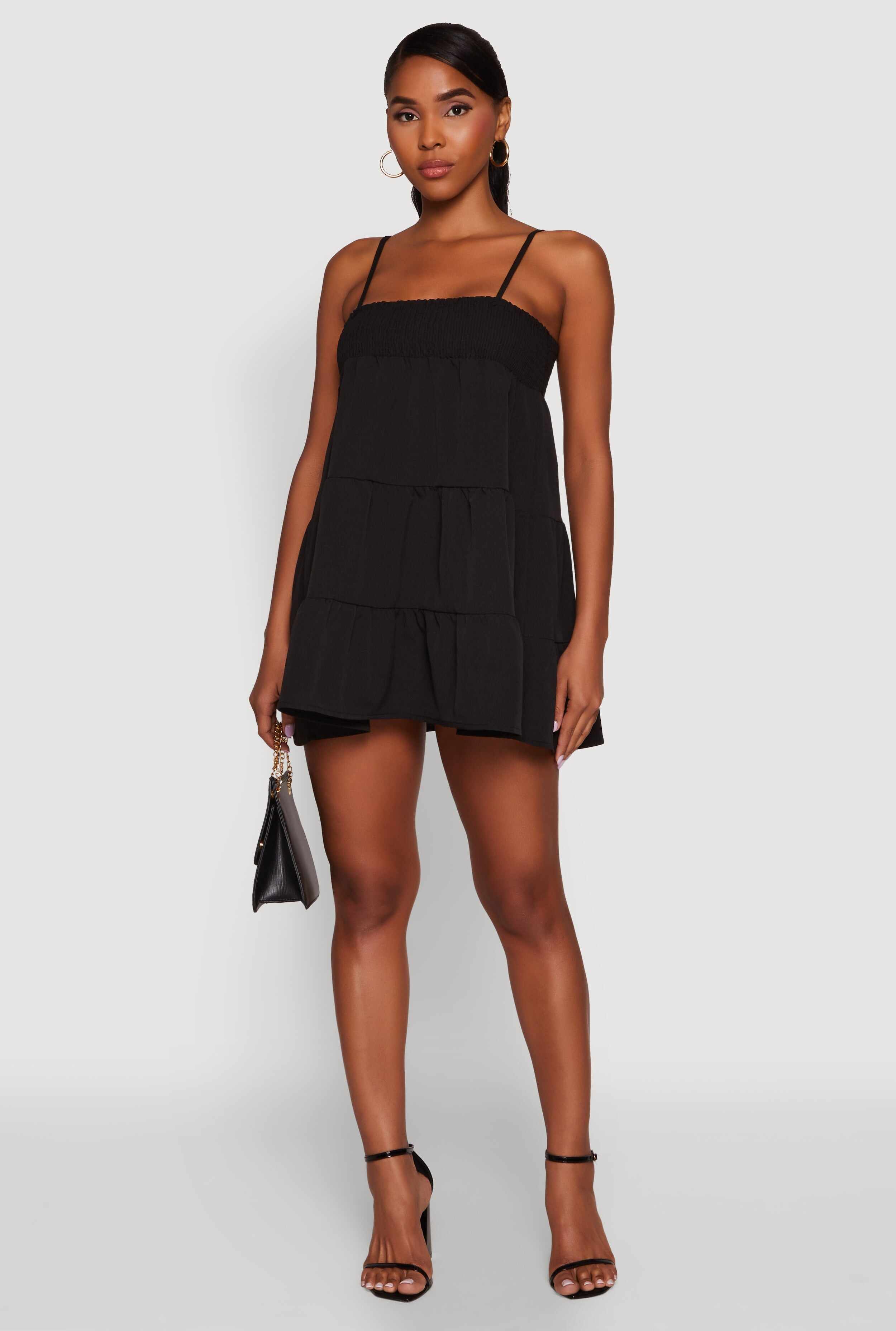 Trendy Crepe Knit Spaghetti Strap Tiered Dress