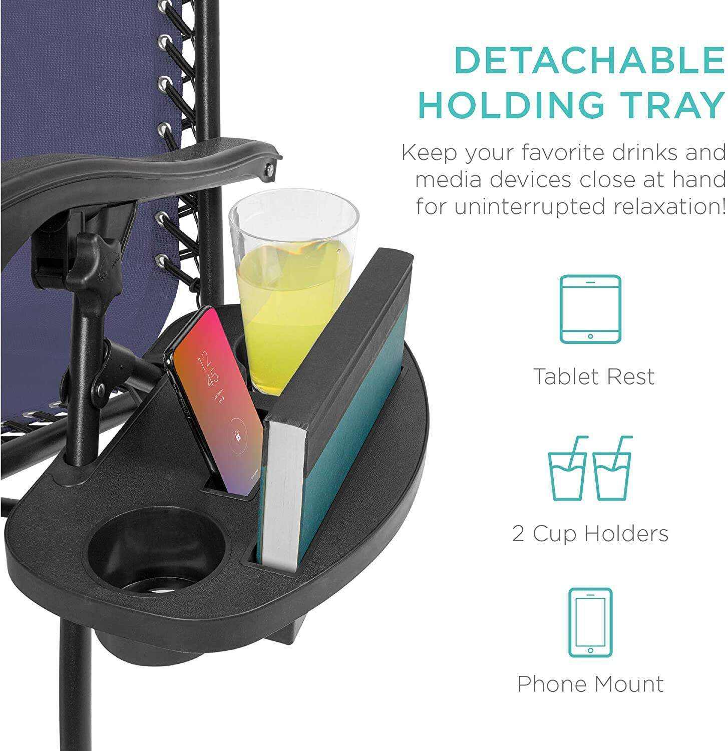 Set of 2 Adjustable Steel Mesh Zero Gravity Lounge Chair Recliners w/Pillows and Cup Holder Trays