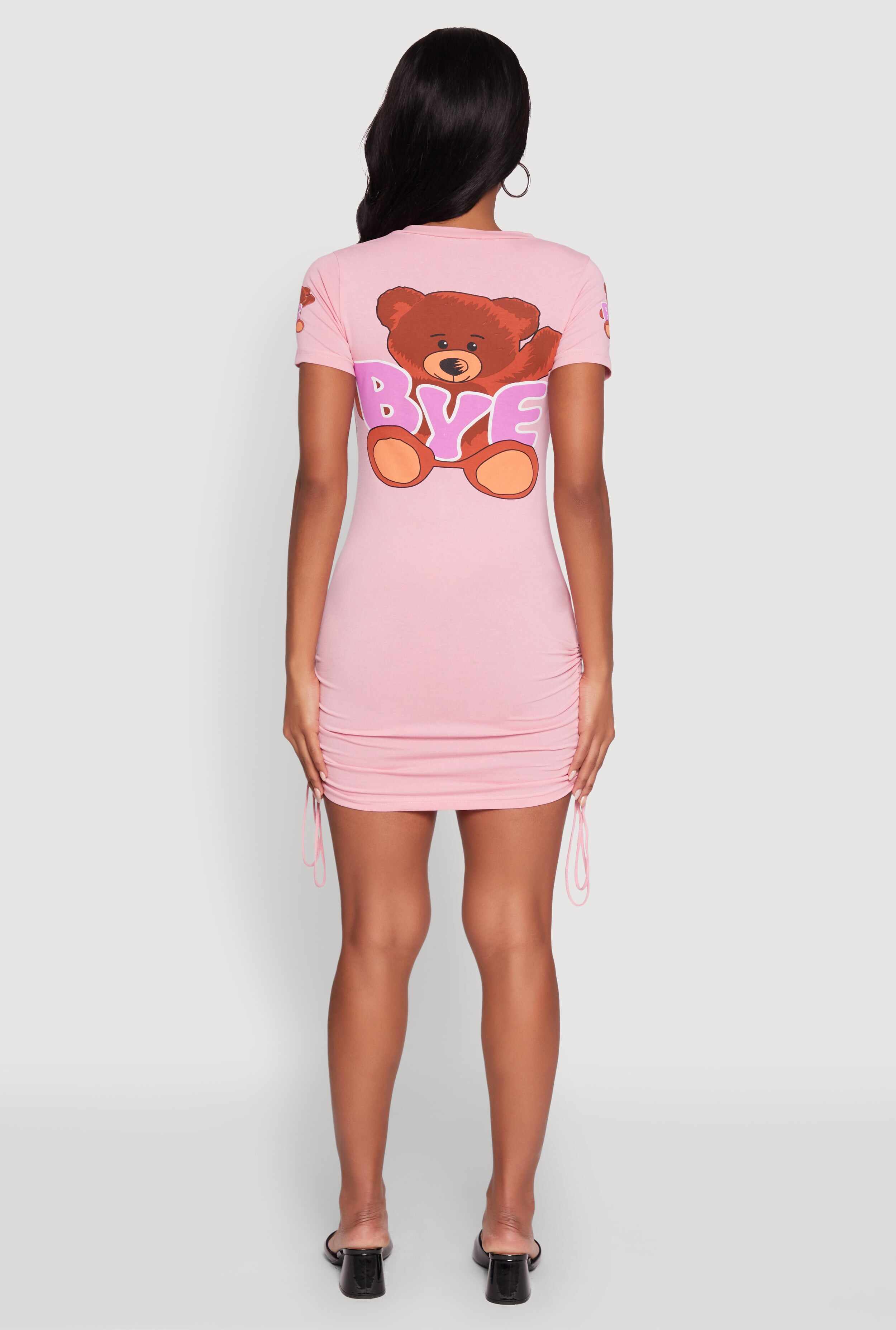 Bye Bear Graphic Short Sleeve T Shirt Dress