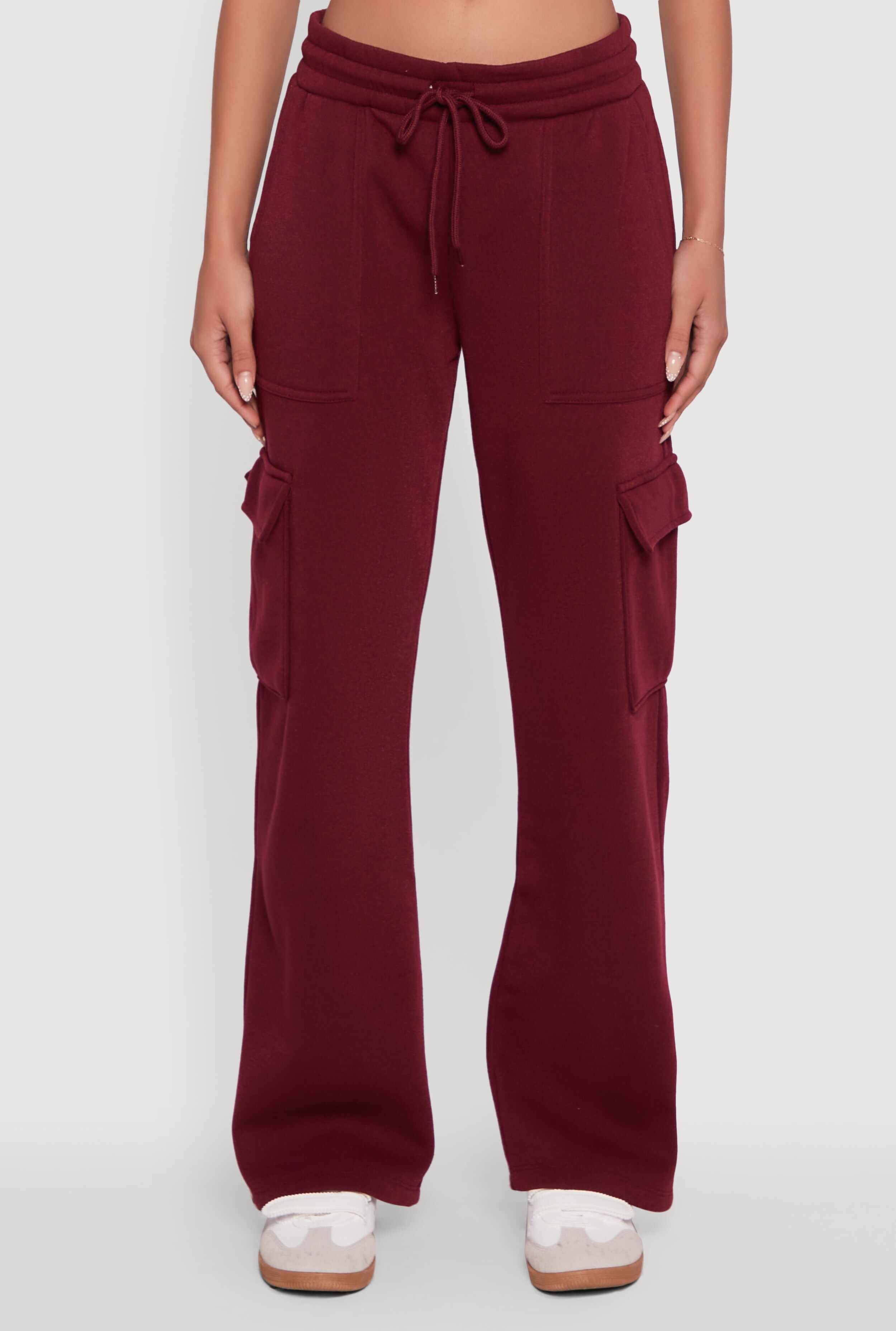 Wide Leg Fleece Sweatpants with Cargo Pockets