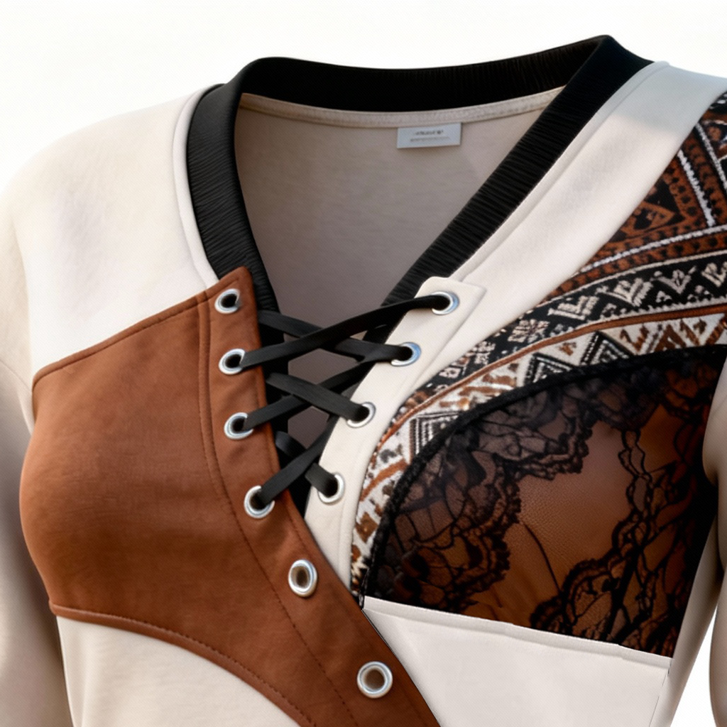 Women's Stylish Lace Up V-neck Sweatshirt With Lace