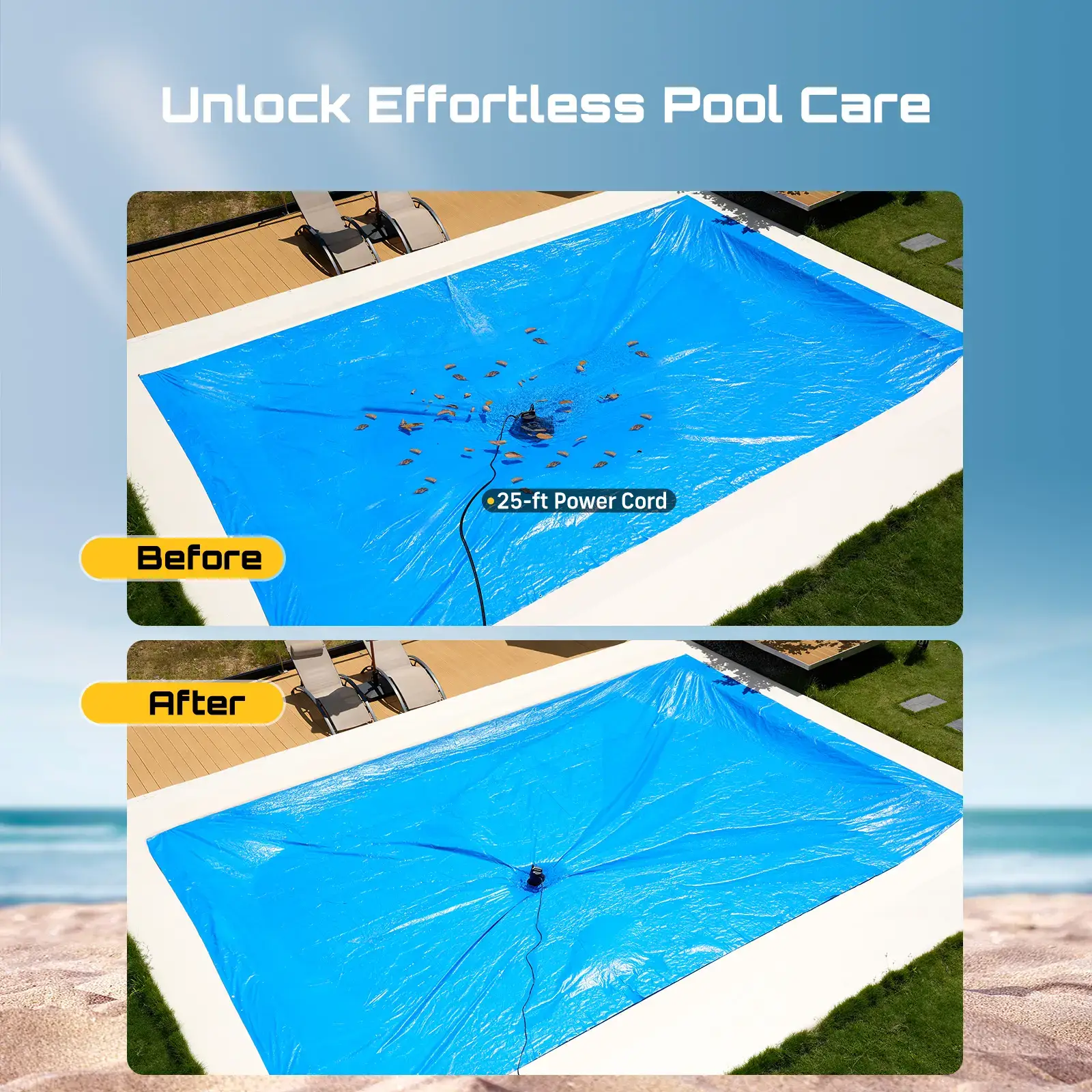 1/3HP Pool Cover Pump Automatic On/Off 3035GPH Submersible Water Pump with Filter Net 25ft Cord Check Valve for Swimming Pool Hot Tubs Pond#SummerVibes