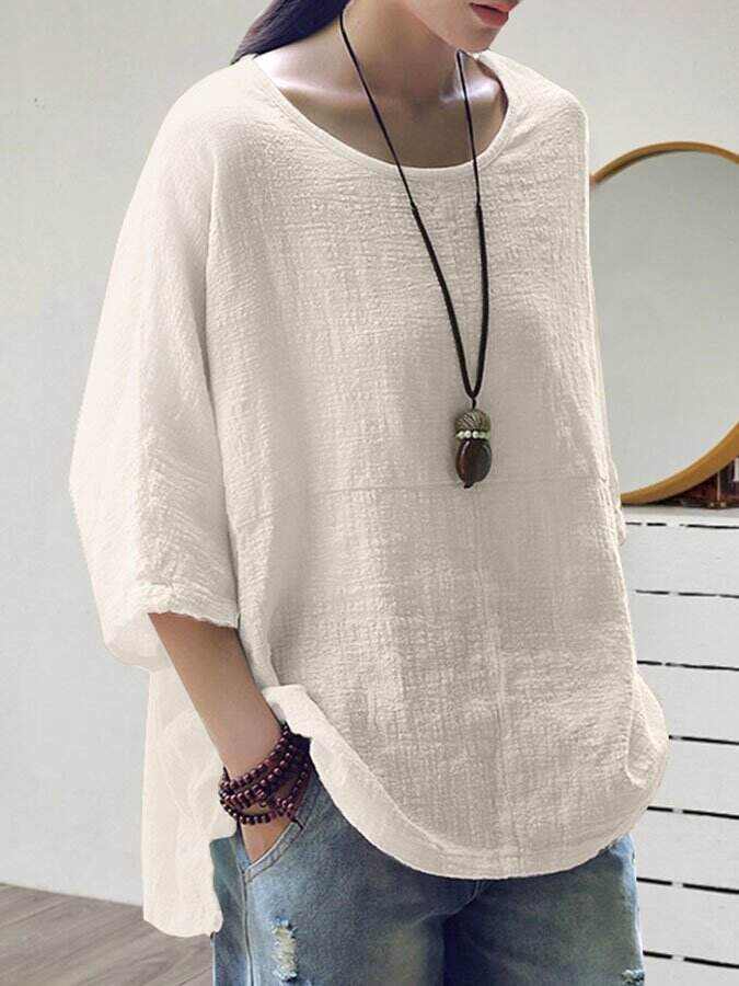 Solid Color Cotton Linen T-Shirt