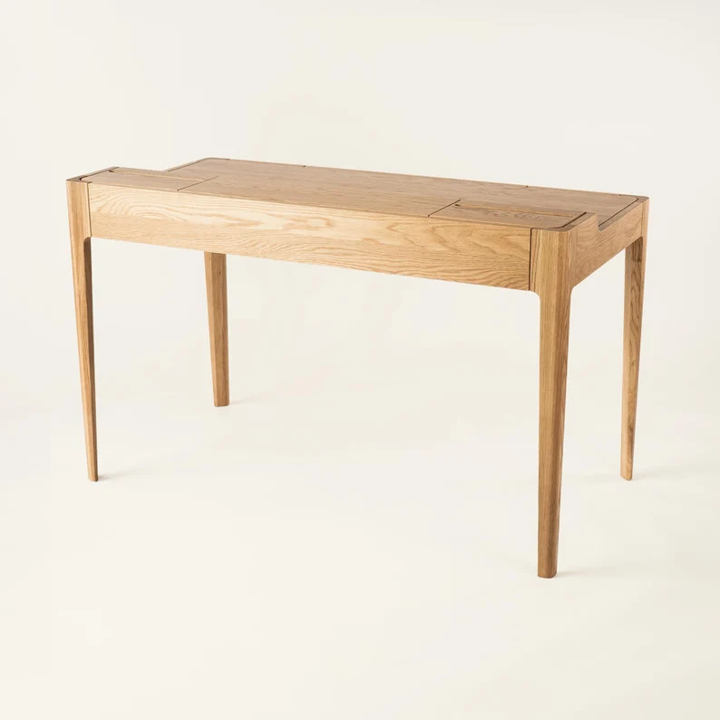 Solid Wood Writing Desk with Drawer and Cable Management | Scandinavian Mid Century Modern Large Desk | Walnut & Oak | NOVA DESK
