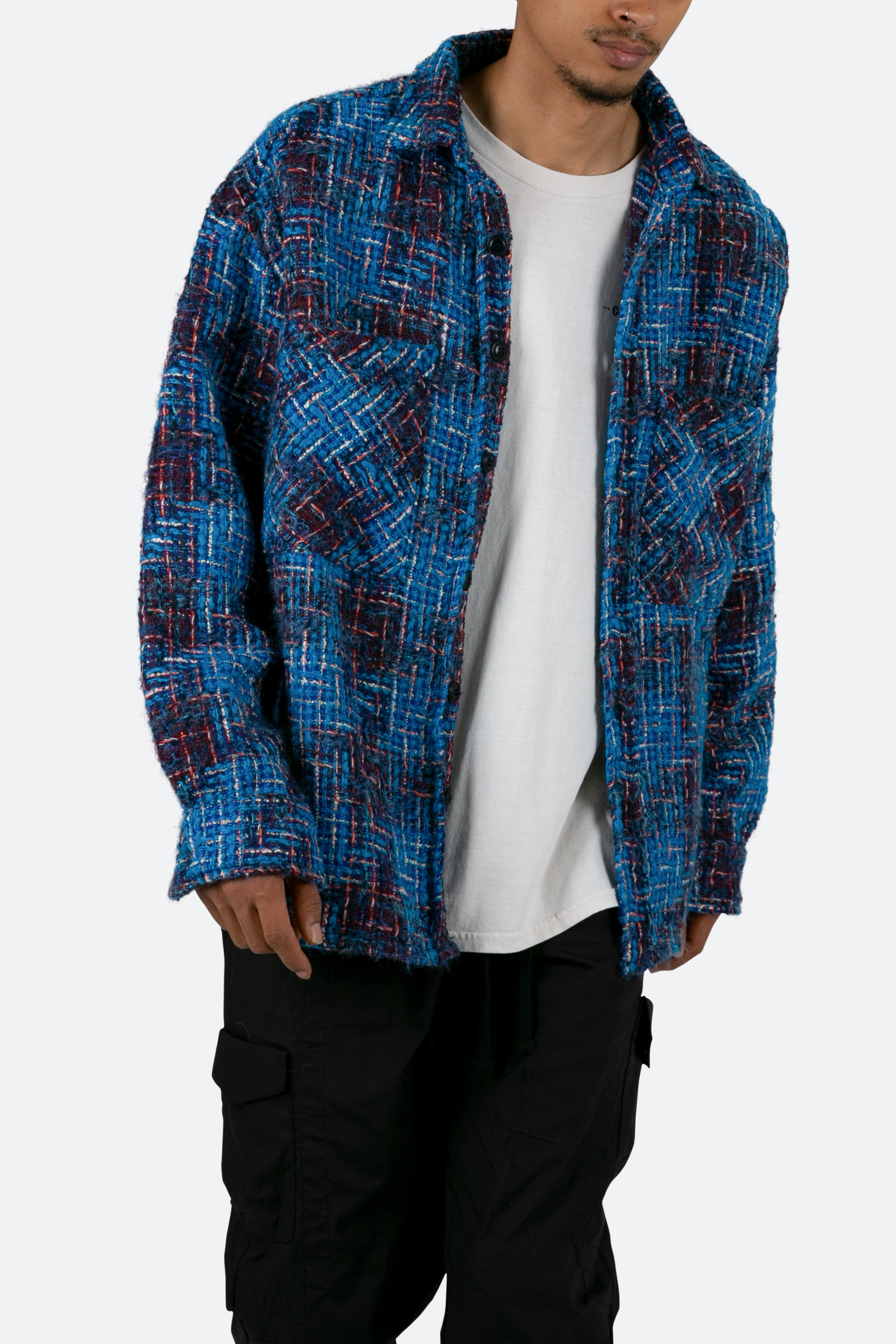 Loose Woven Flannel Shirt - Blue/Black