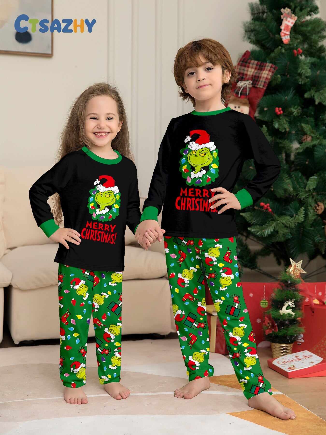 Christmas Grinch Family Pajama Set Holiday Pjs Set Regular & Big Man Sizes