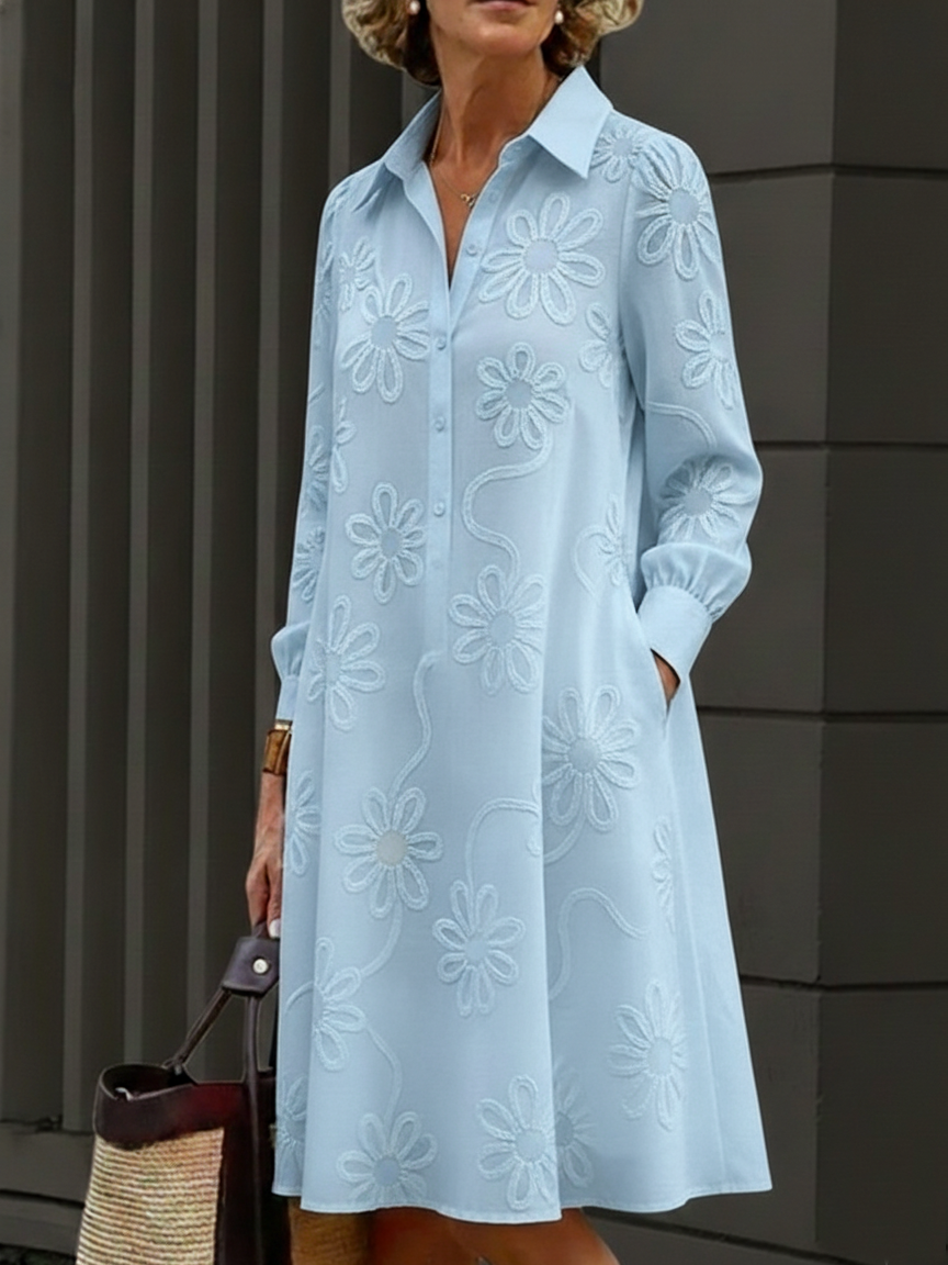 🔥Summer Arrivals🌟Elegant Floral Embroidered Shirt-collar Dress