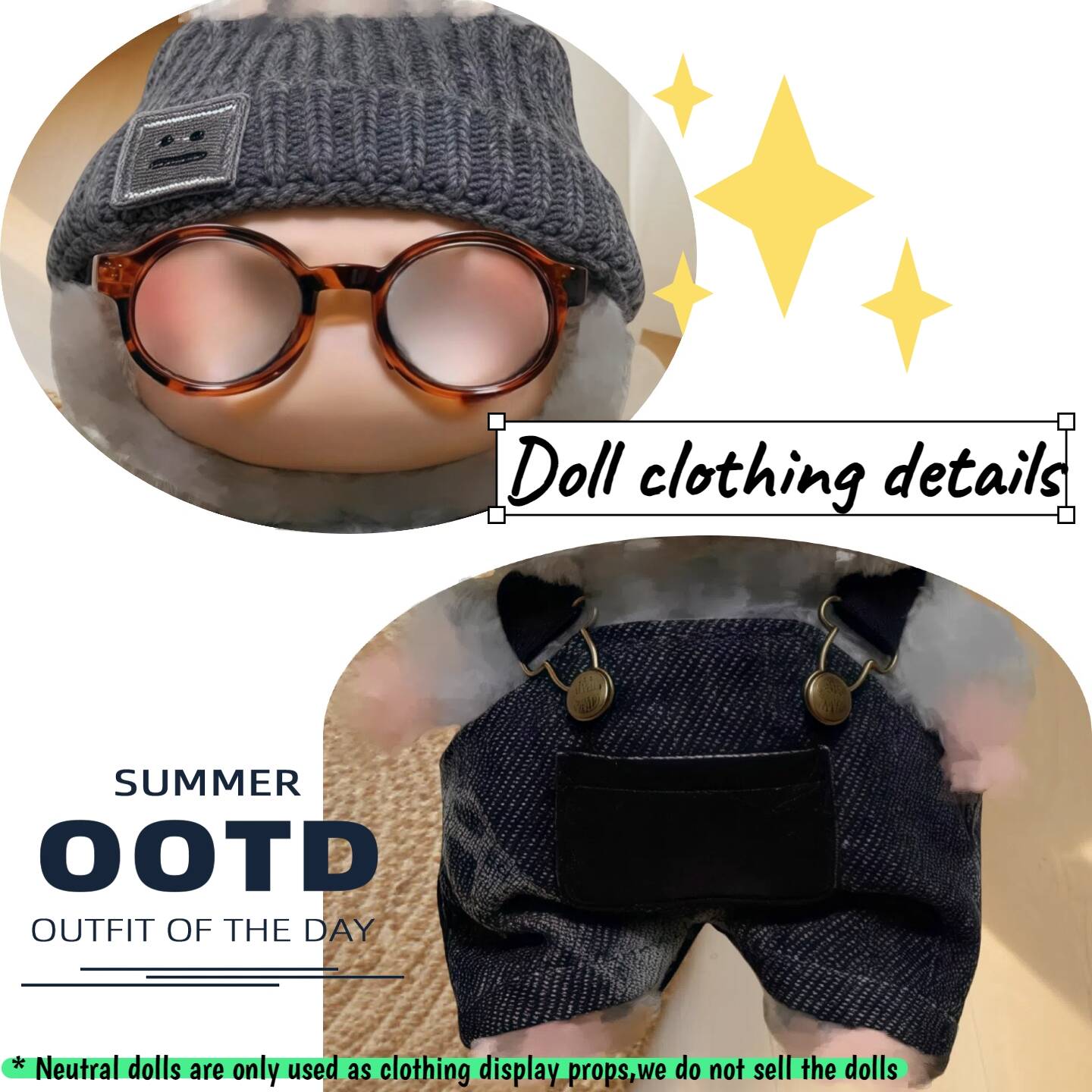 3-Piece Handmade Doll Clothes - Premium Doll Overalls Outfit with Hat & Accessories, ropa para 17cm Doll, Compatible with 5.91-6.7inch Dolls as Accessories Only
