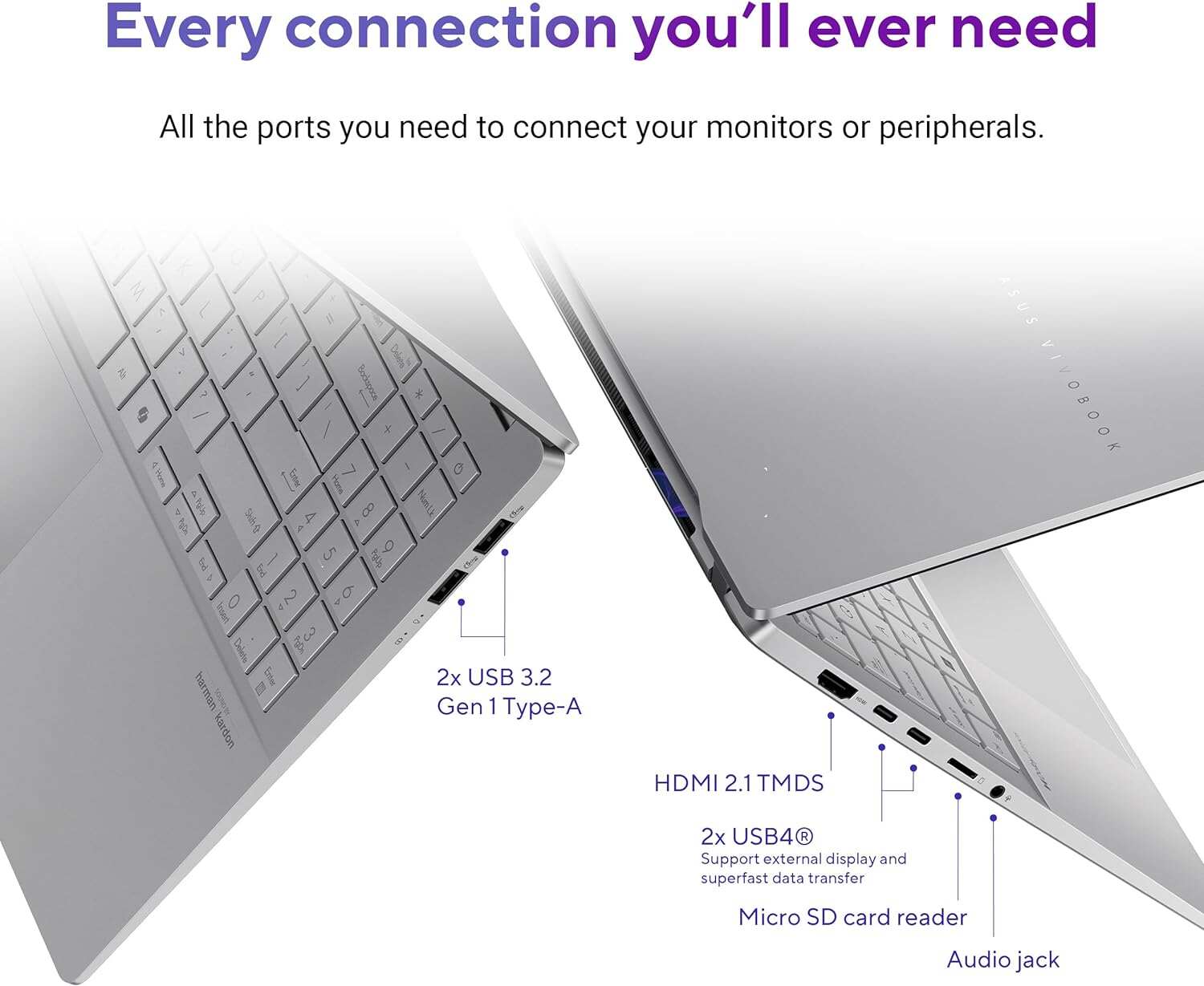 ASUS Vivobook S 15 laptop; Copilot+ PC, 15.6” 3K 120Hz OLED Display, Qualcomm Snapdragon X Elite X1E-78-100 12-Core Processor, 16GB RAM, 1TB SSD, Windows 11 Home, Cool Silver, S5507QAD-PS96