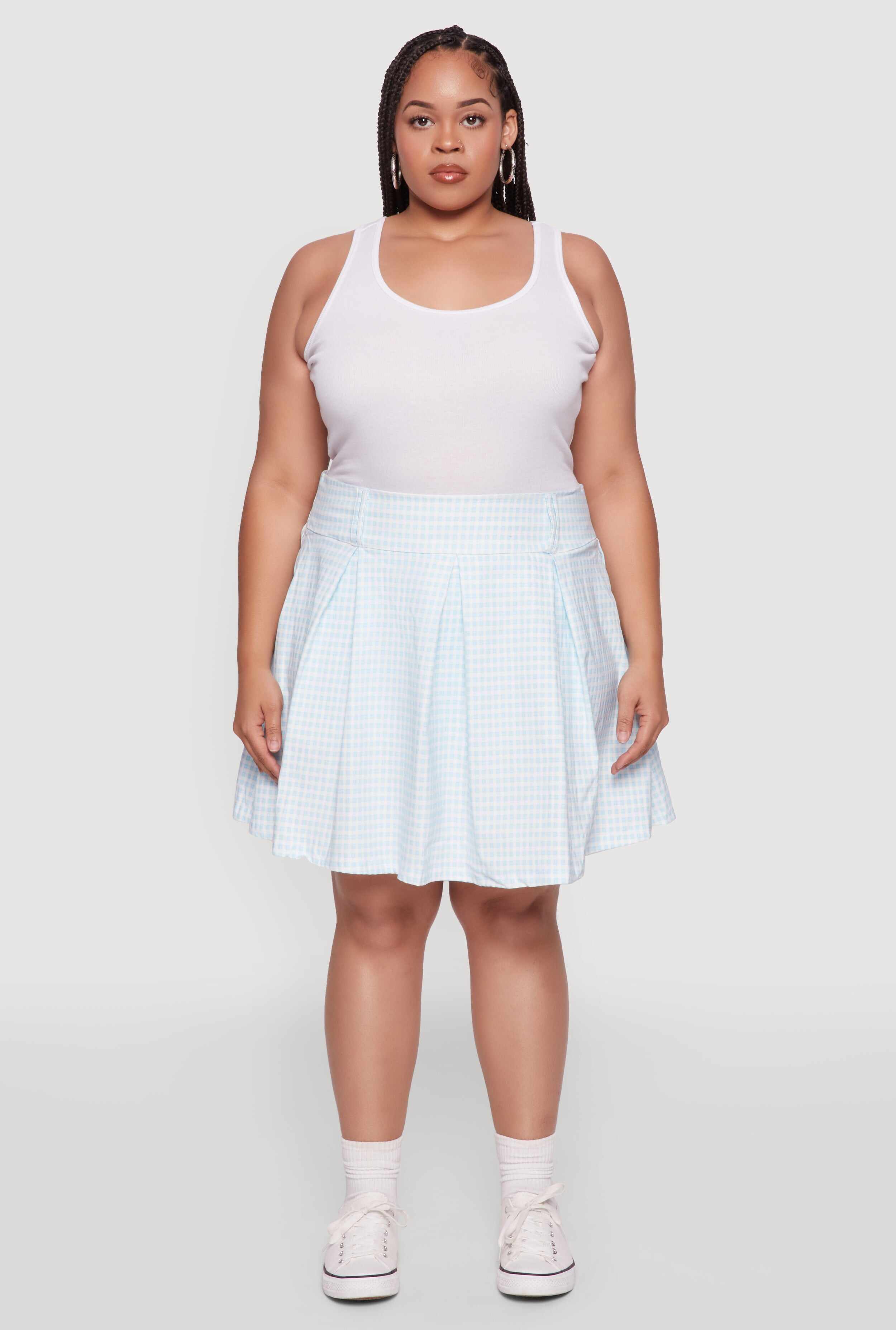 Plus Size Trendy Plaid High Waist Pleated Skirt