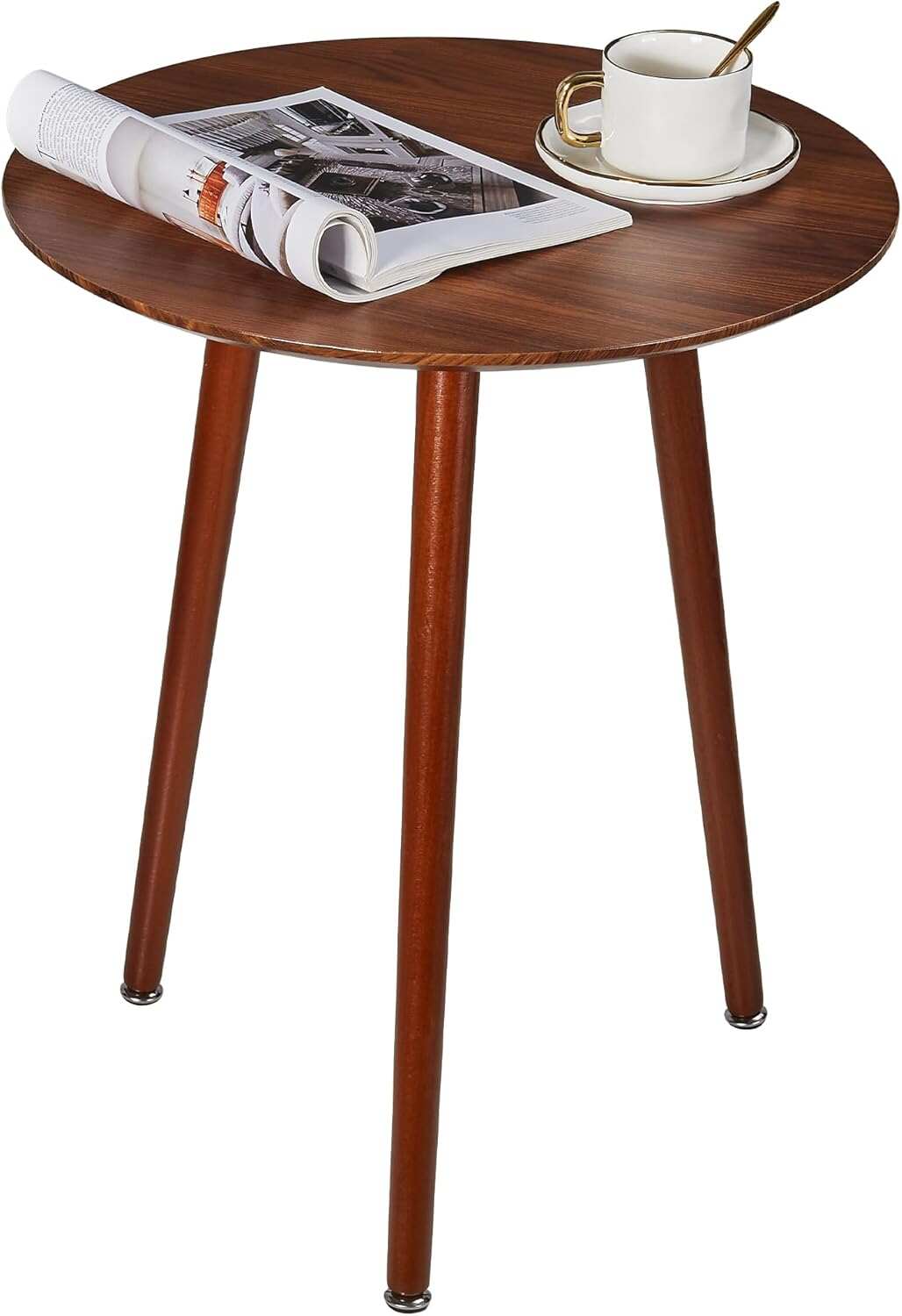 VECELO Round Wooden Side End Table with Adjustable Foot for Indoor Outdoor