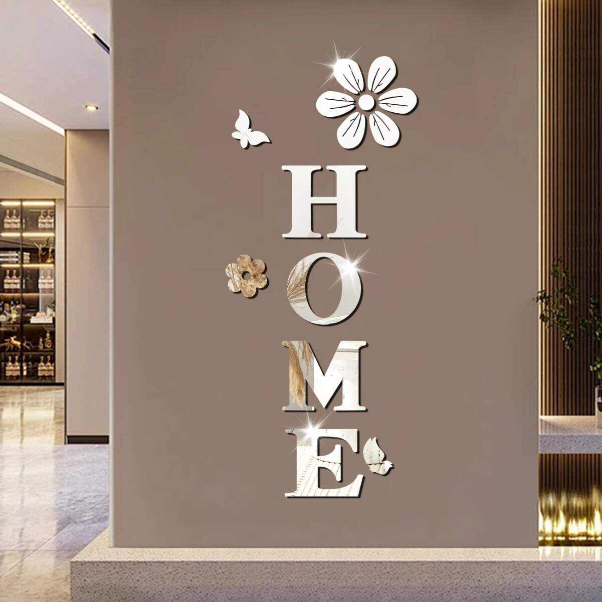 Acrylic Mirror Wall Stickers Flowers Home Decoration Letters Soft Mirror Self-adhesive Wall Stickers