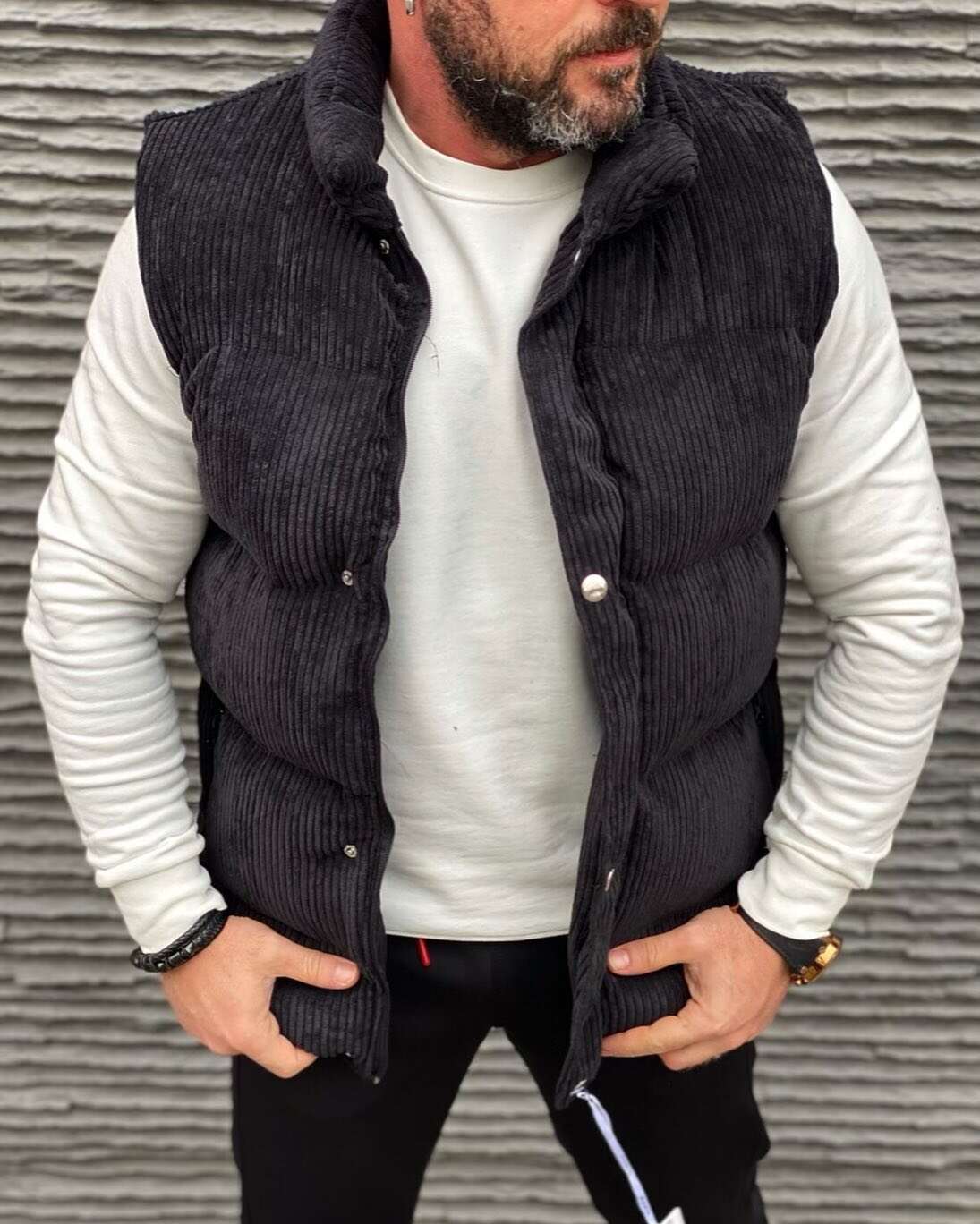 Men Solid Corduroy Sleeveless Coat
