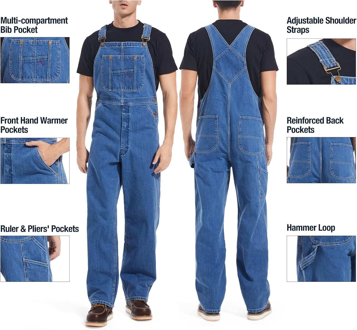 🔥Flash Sale🔥Men's Denim Bib Overalls, Workwear with Adjustable Straps and Convenient Tool Pockets