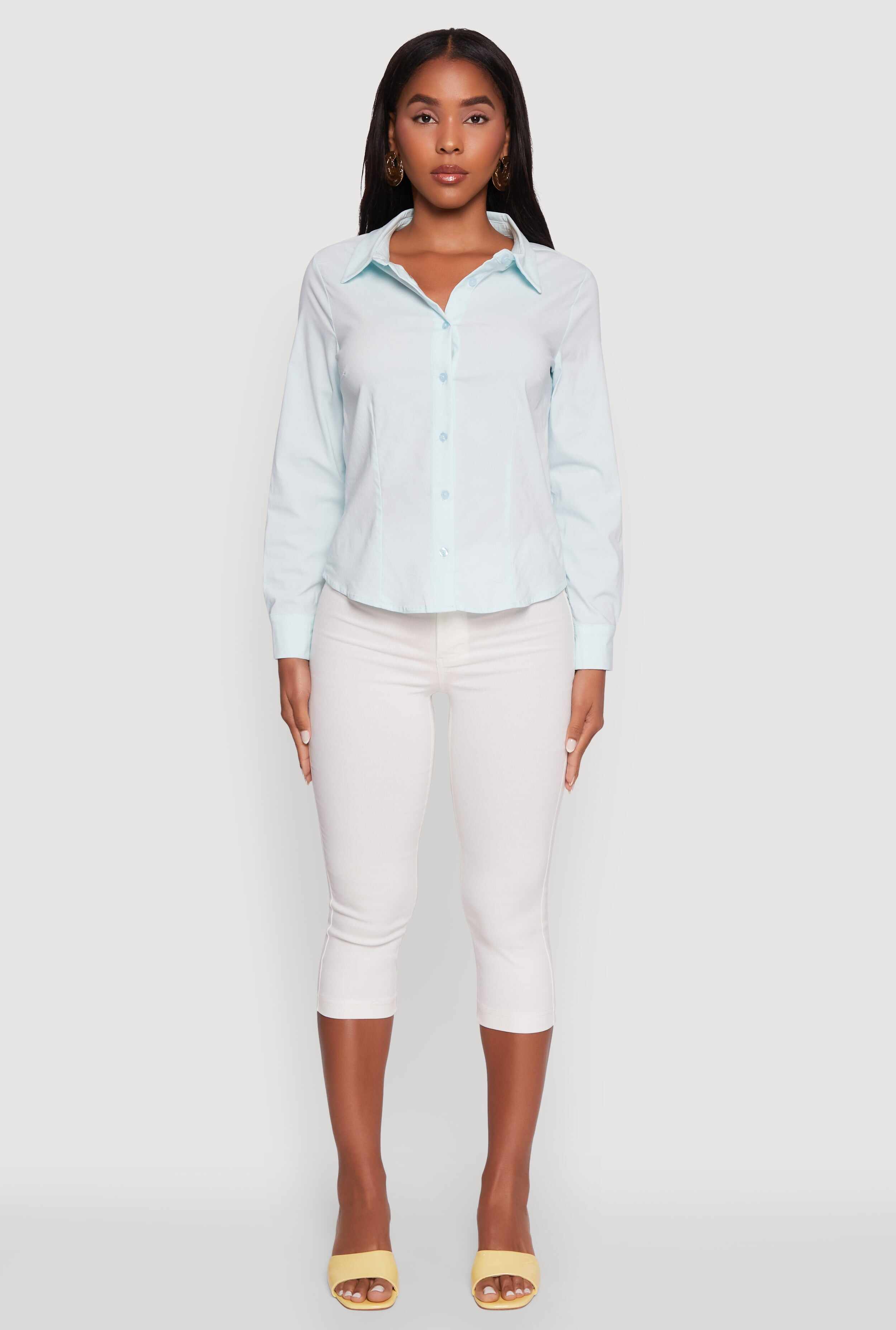 Iris Classic Fit Solid Button Front Long Sleeve Shirt