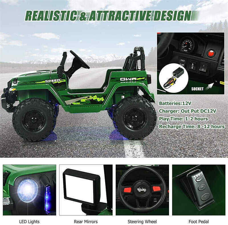 12V Kids Ride-on Jeep Car Battery Powered Electric Truck with Parental Remote Control