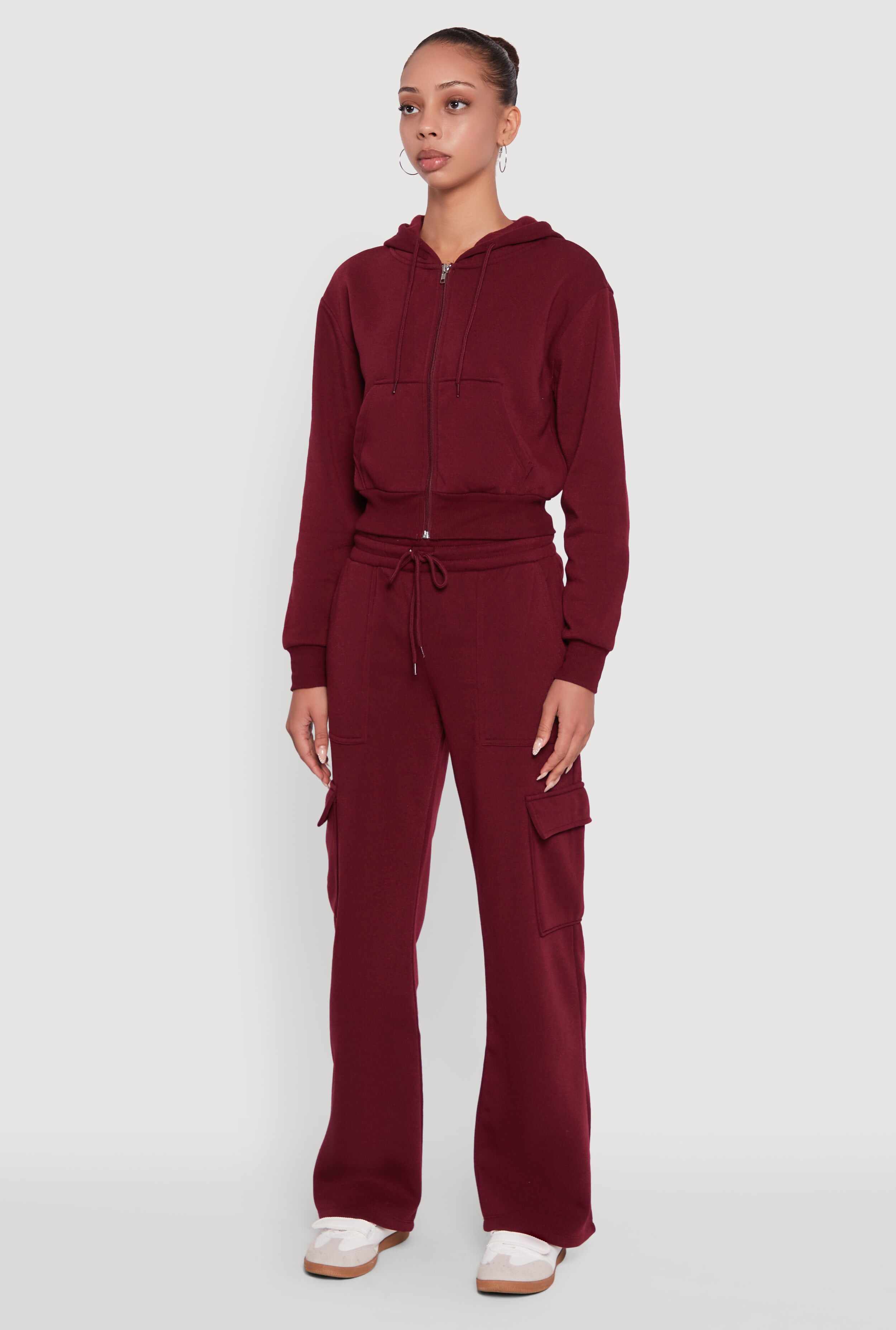 Wide Leg Fleece Sweatpants with Cargo Pockets