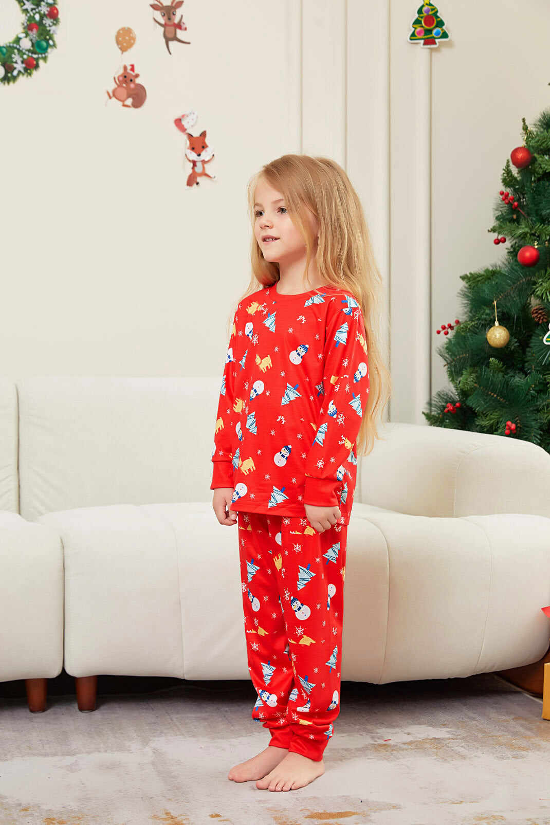 Family Parent-Child Christmas Tree Snowman Deer Printed Pajamas Set