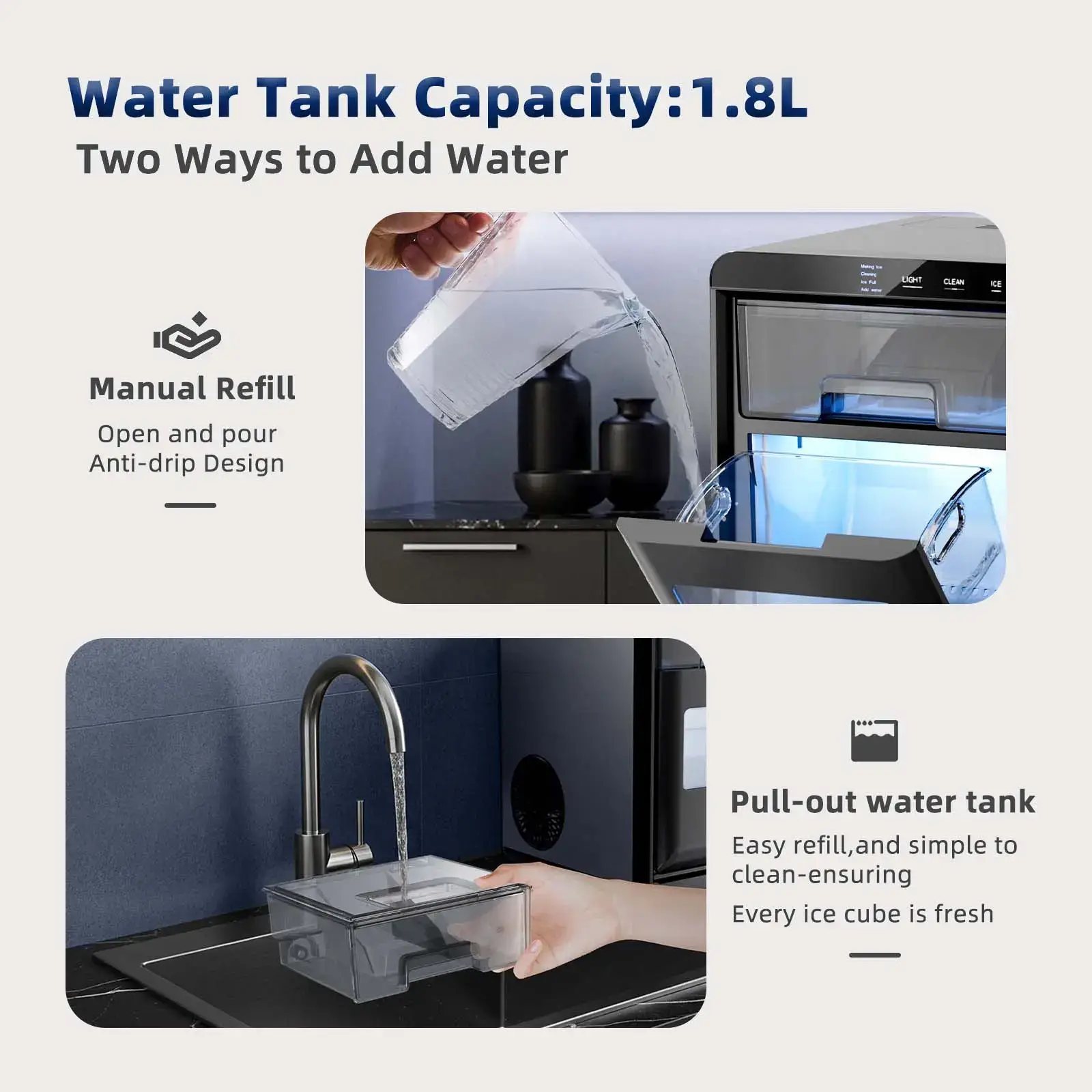 Ice Maker 45Lbs/Day | 10-15Min Fast, Self-Cleaning, 24H Timer, Double Door