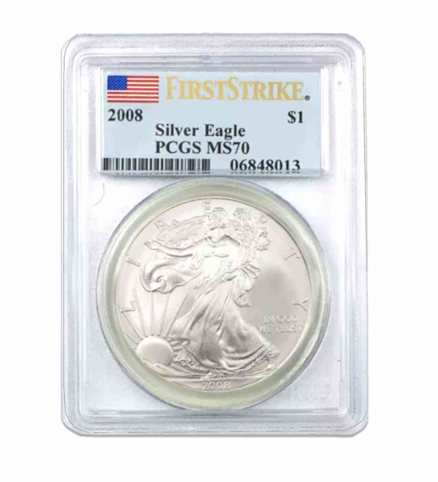 2008 $1 American Silver Eagle MS70 PCGS - First Strike