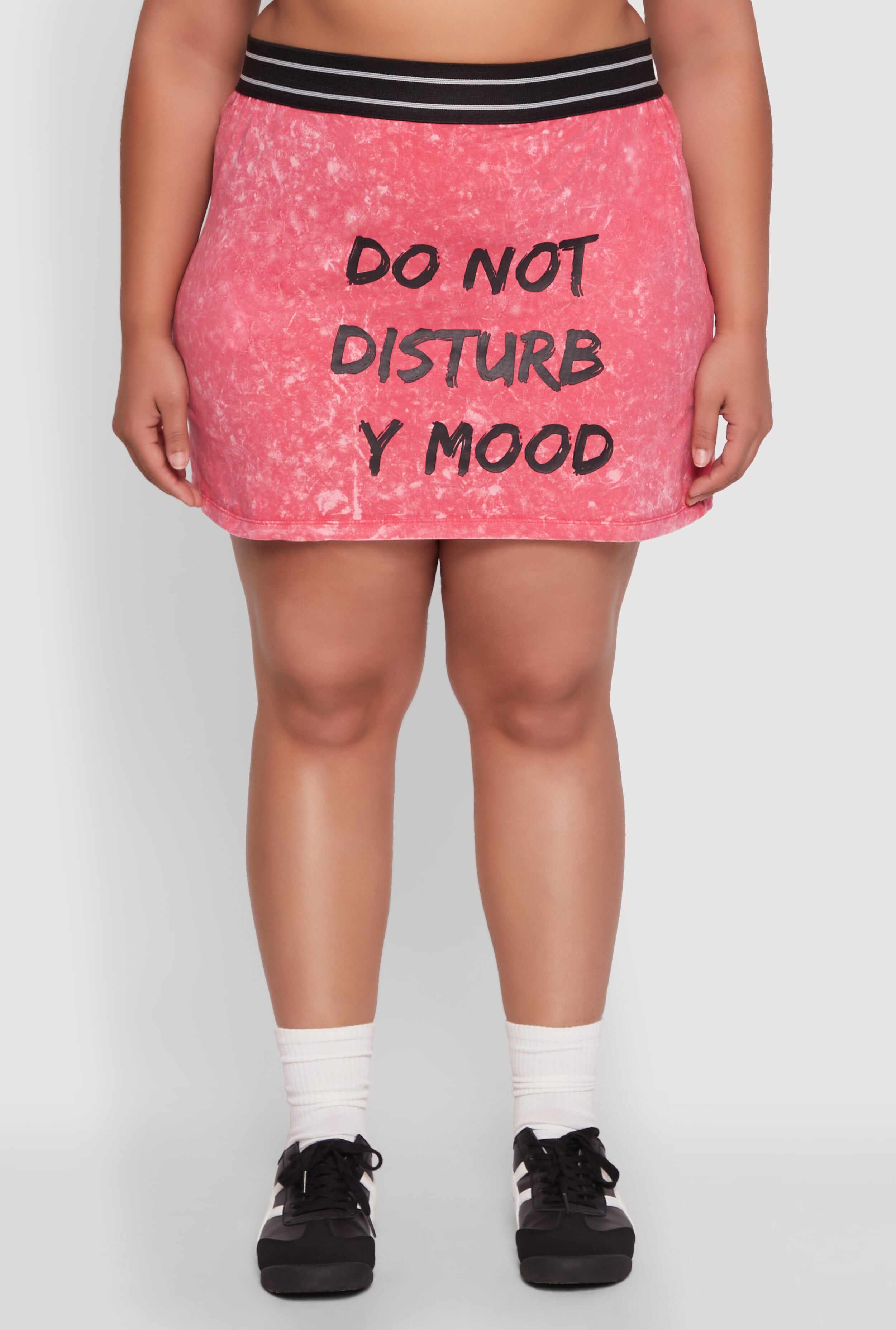 Plus Size Varsity Stripe Waistband Mineral Wash Graphic Skirt