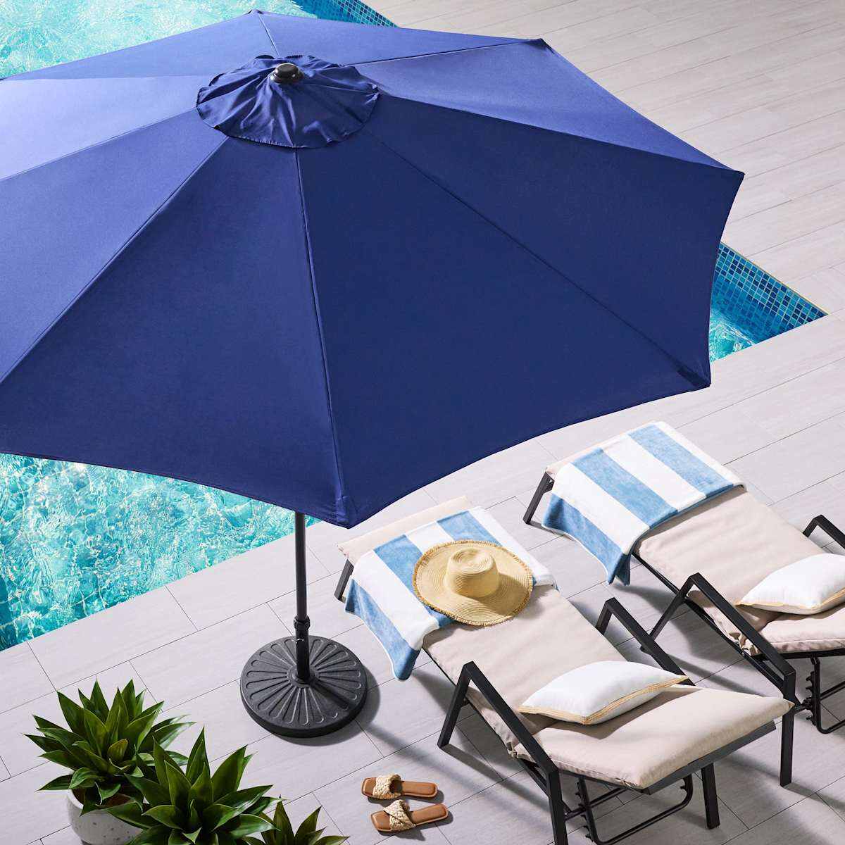 Navy Blue Crank & Tilt Round Patio Umbrella, 9'